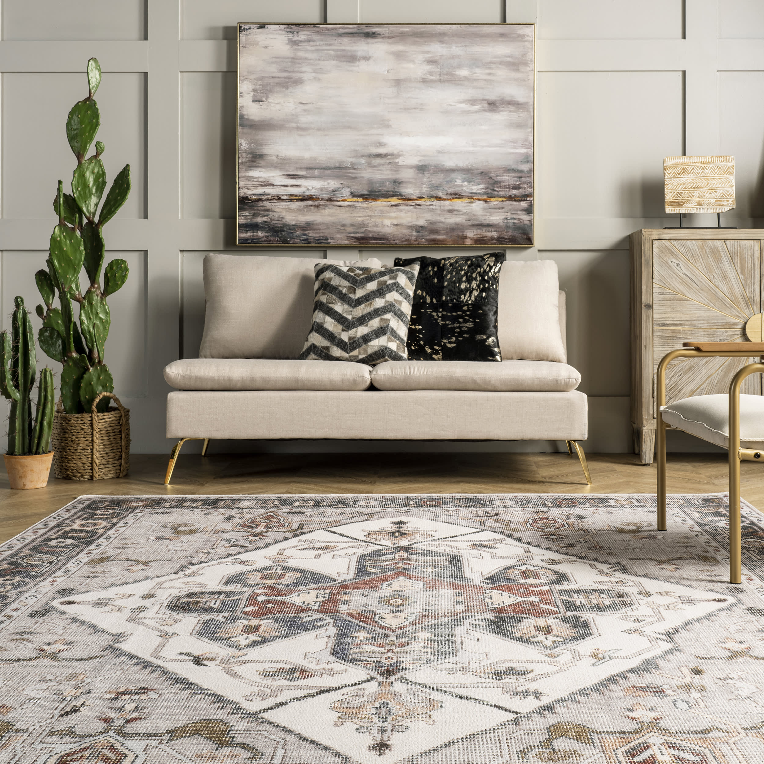 Crystalline Medallion Washable Rug | Beige - Image 4