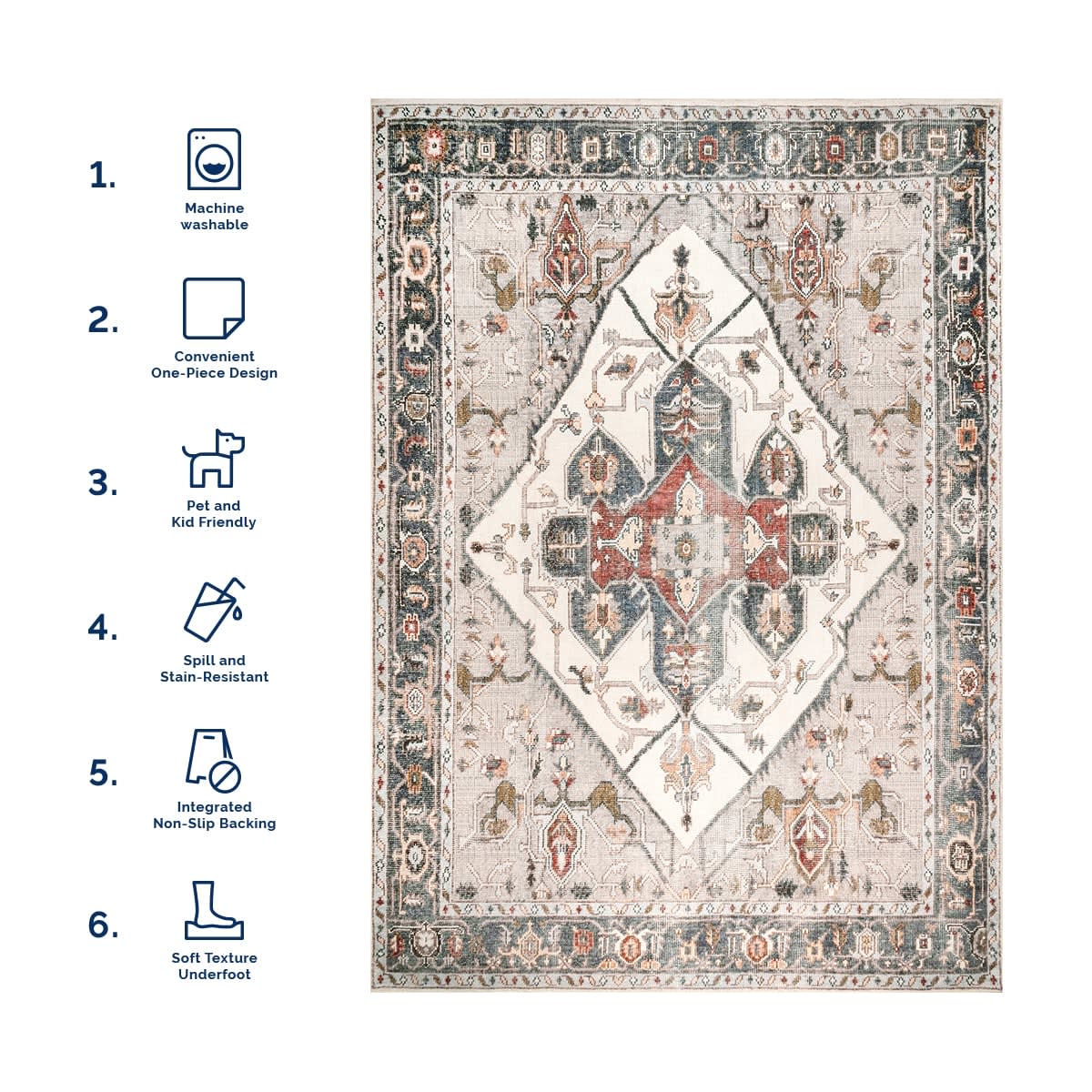 Crystalline Medallion Washable Rug | Beige - Image 6