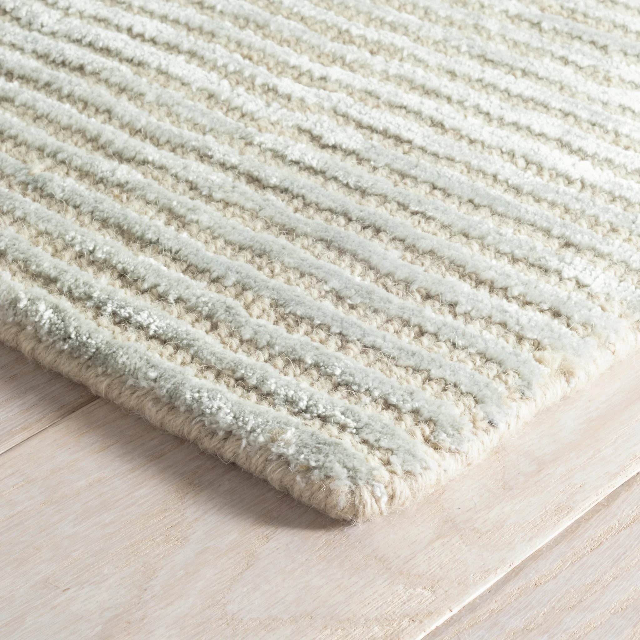 Cut Stripe Hand Knotted Viscose/Wool Rug | Ocean - Image 3