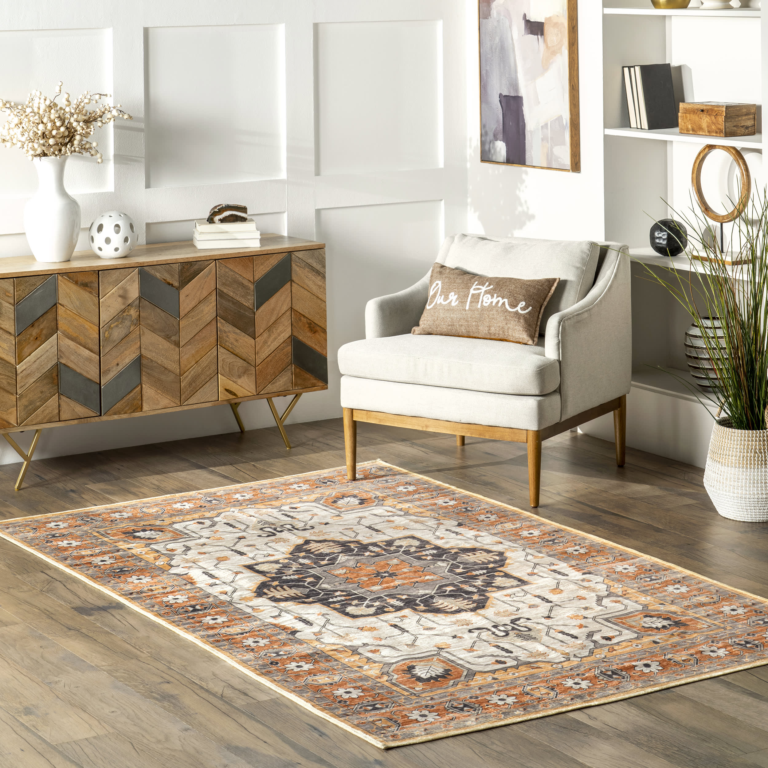 Dahlia Washable Faded Rug | Beige - Image 2