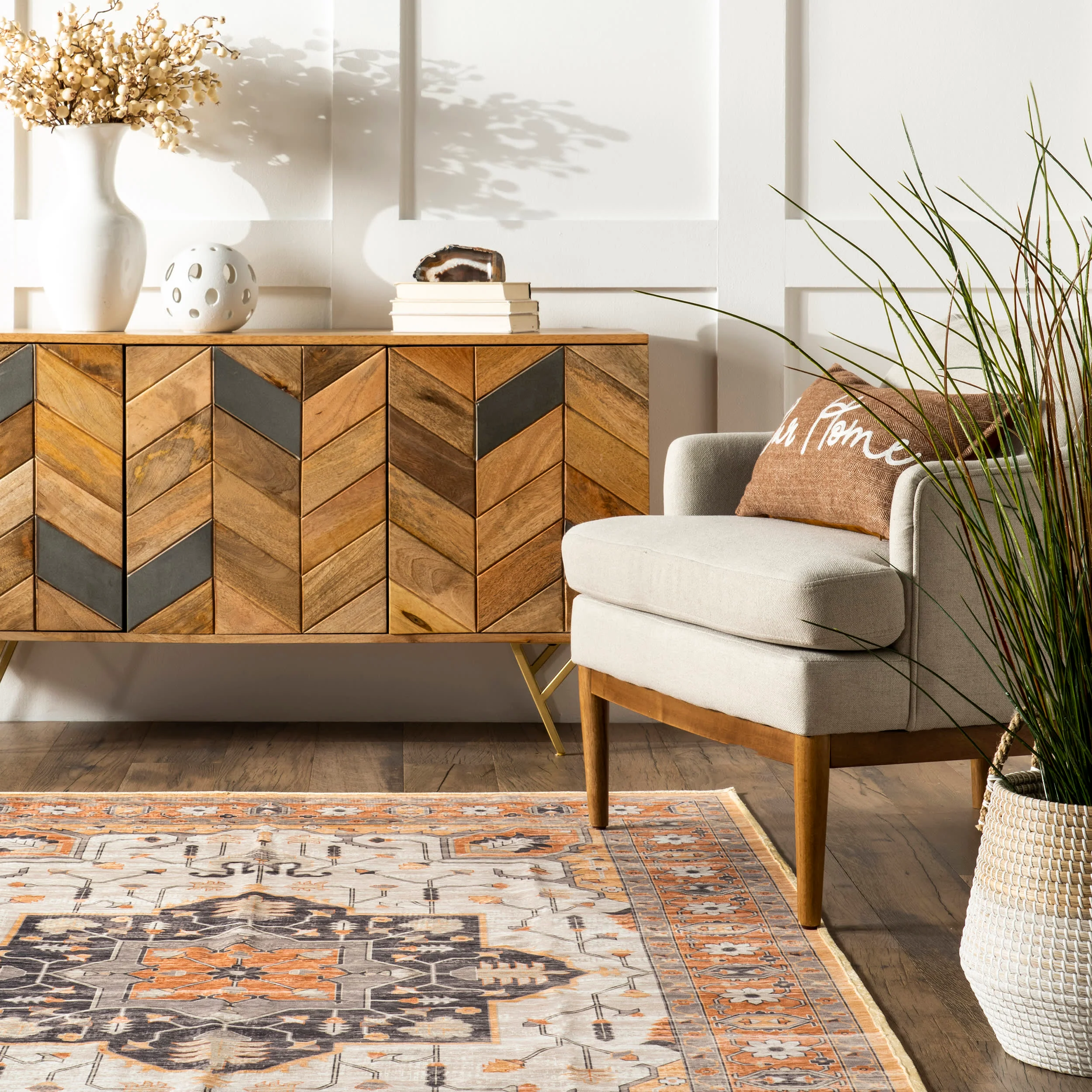 Dahlia Washable Faded Rug | Beige - Image 4