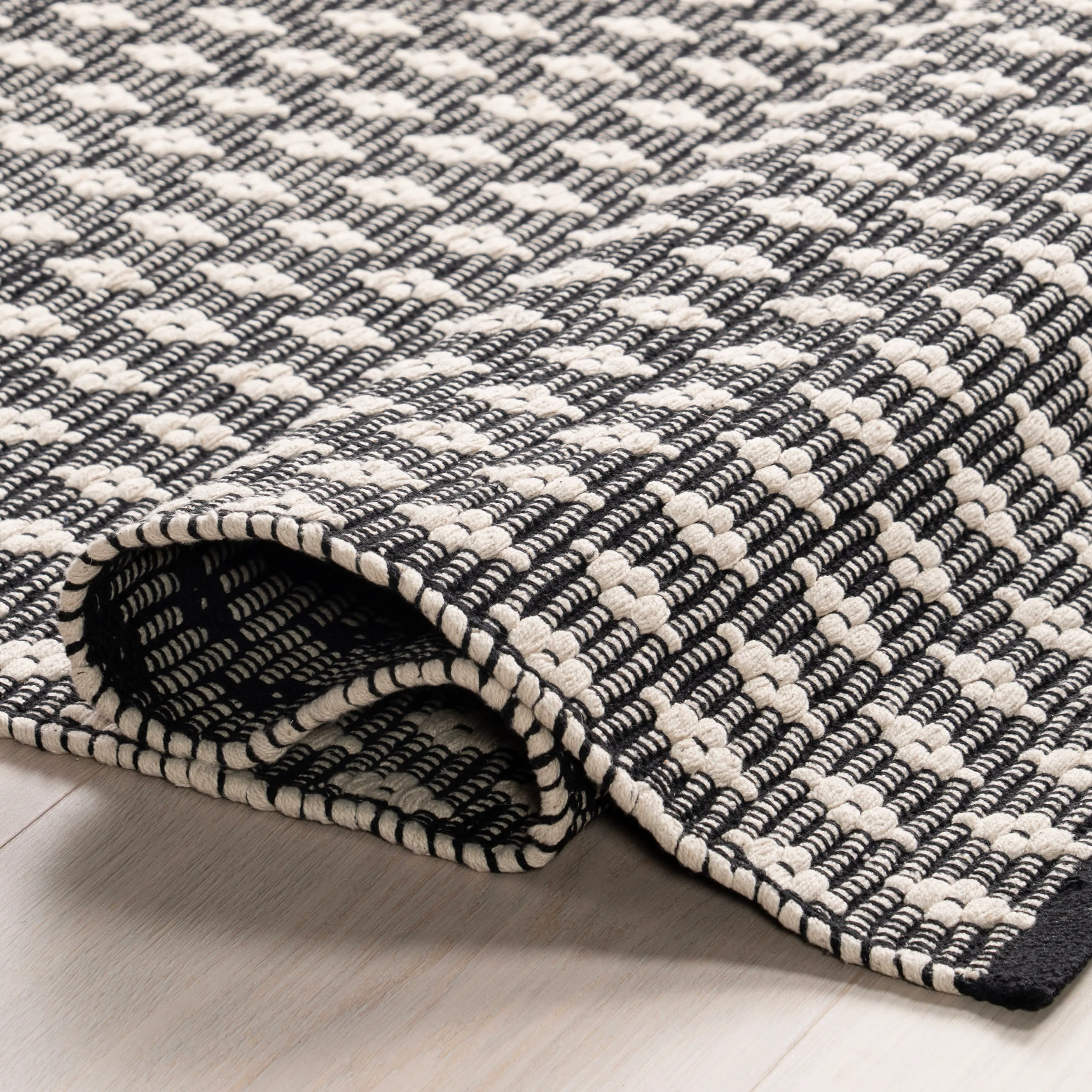 Dainty Diamond Handwoven Cotton Rug | Black - Image 8