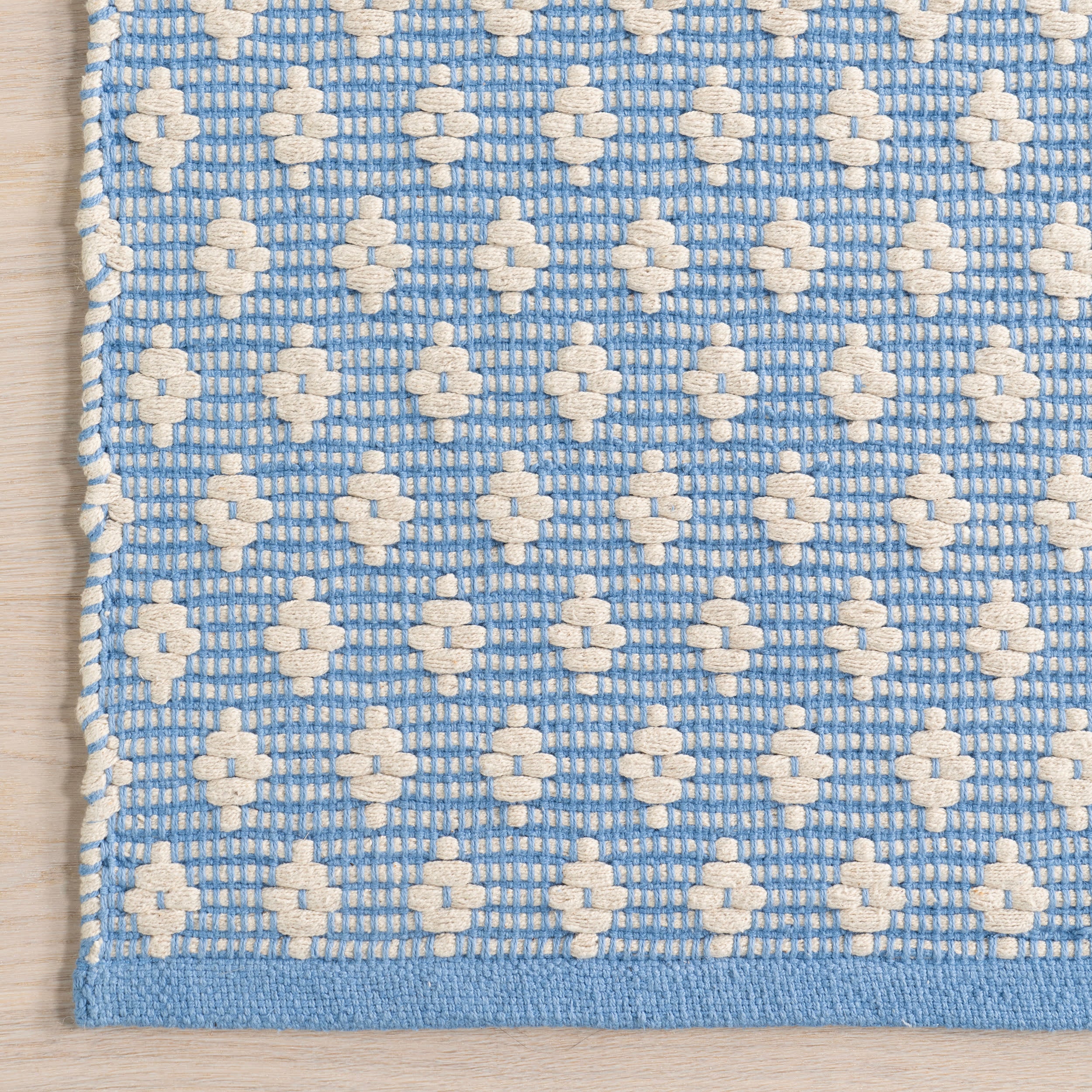 Dainty Diamond Handwoven Cotton Rug | Blue - Image 3