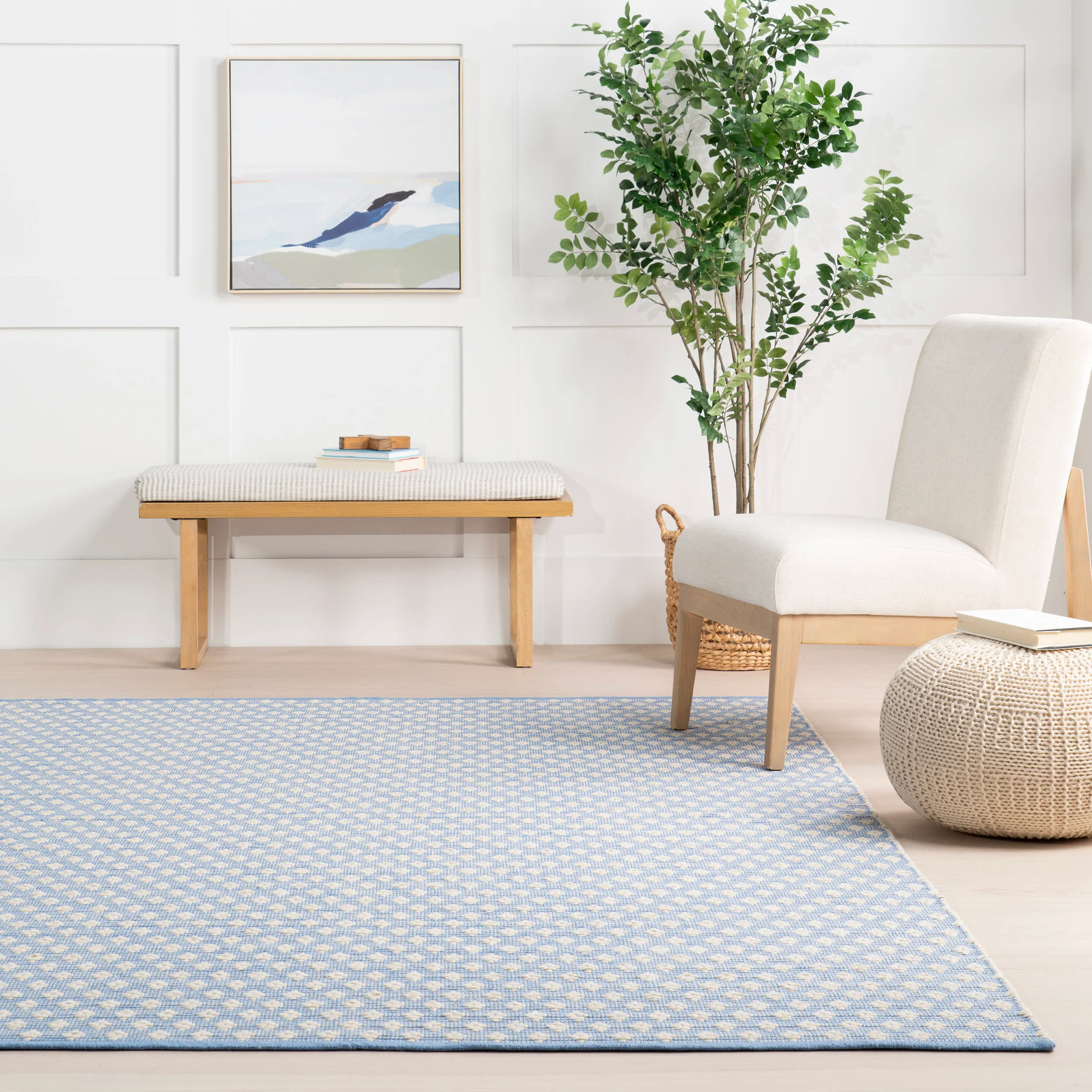 Dainty Diamond Handwoven Cotton Rug | Blue - Image 4
