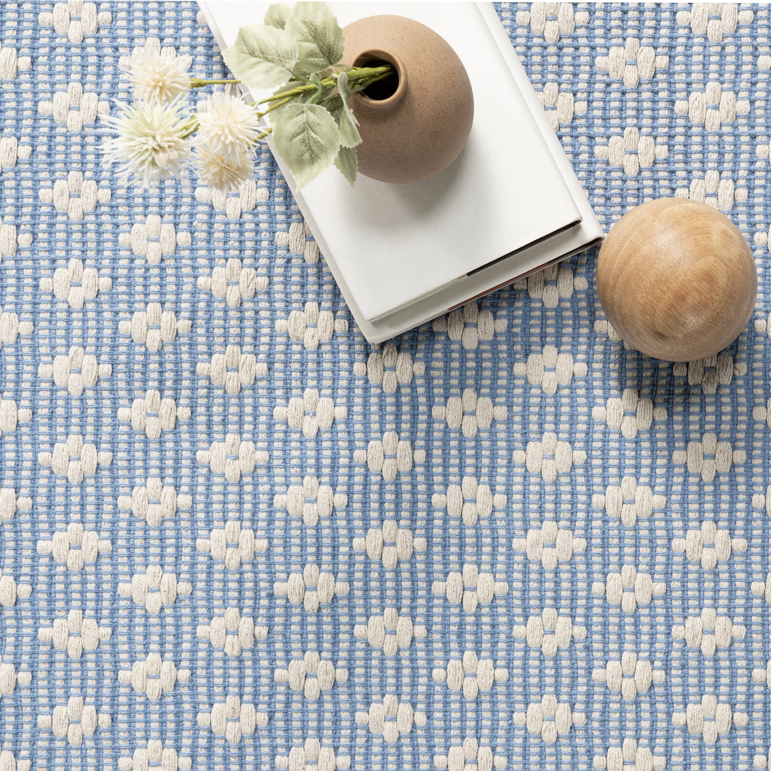 Dainty Diamond Handwoven Cotton Rug | Blue - Image 7