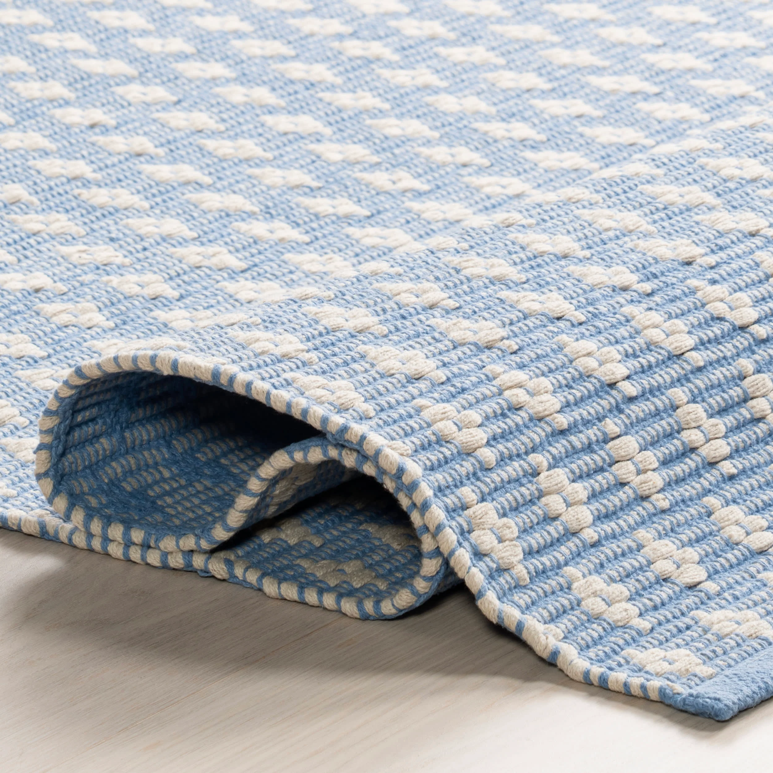 Dainty Diamond Handwoven Cotton Rug | Blue - Image 8
