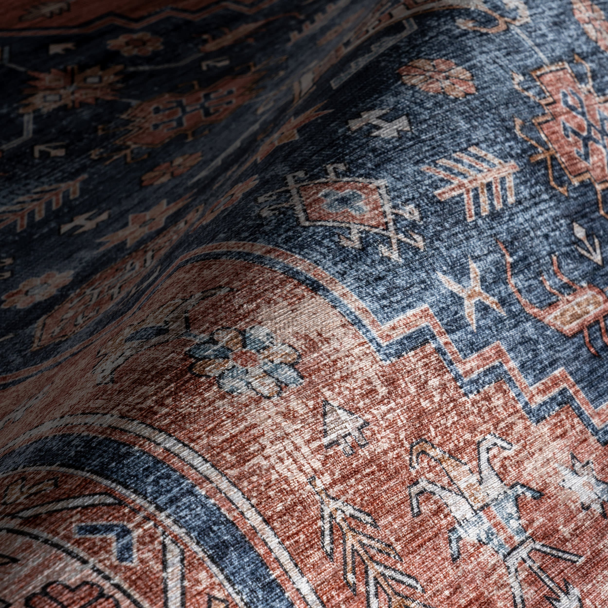 Daisy Spill Proof Washable Persian Rug | Brick - Image 3