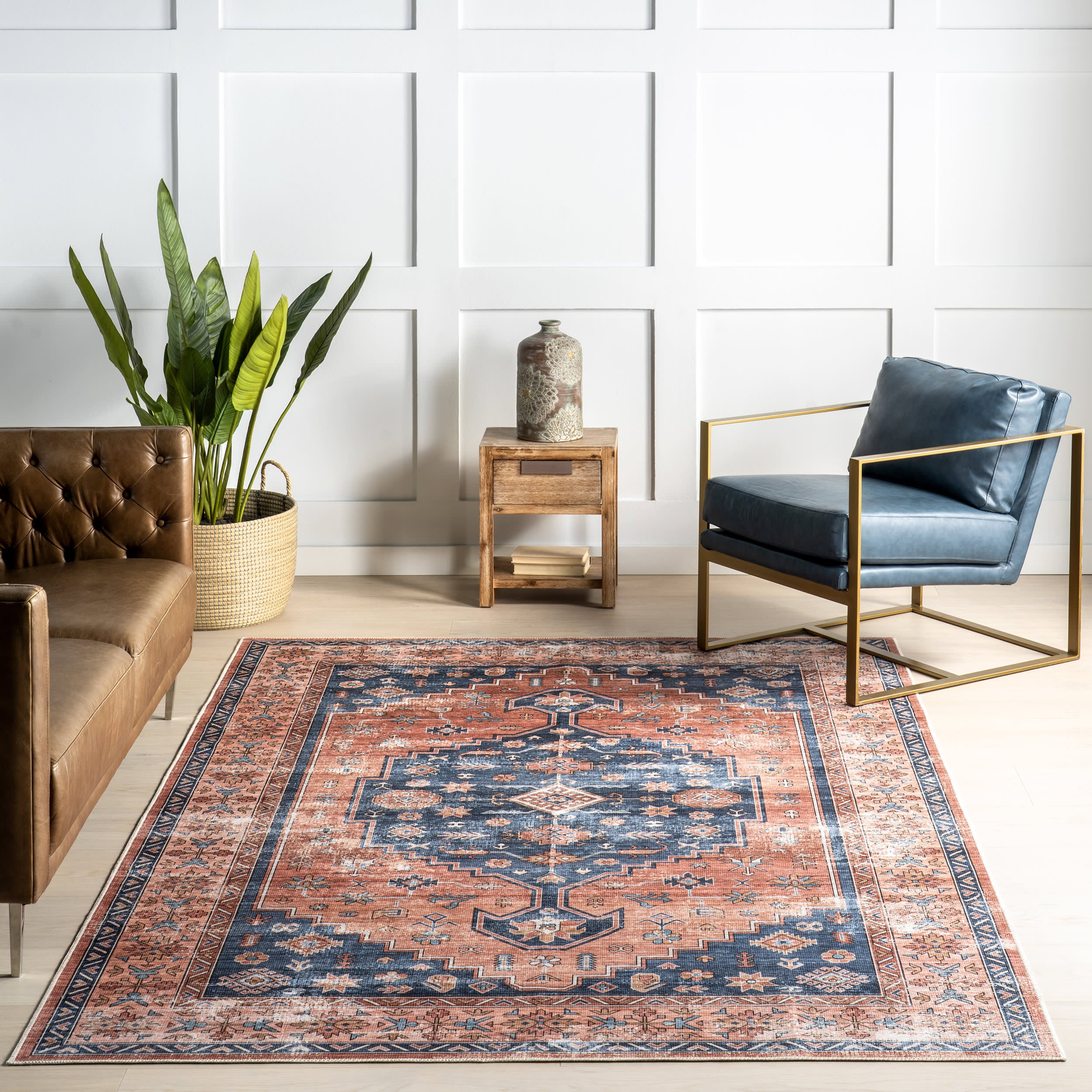 Daisy Spill Proof Washable Persian Rug | Brick - Image 5