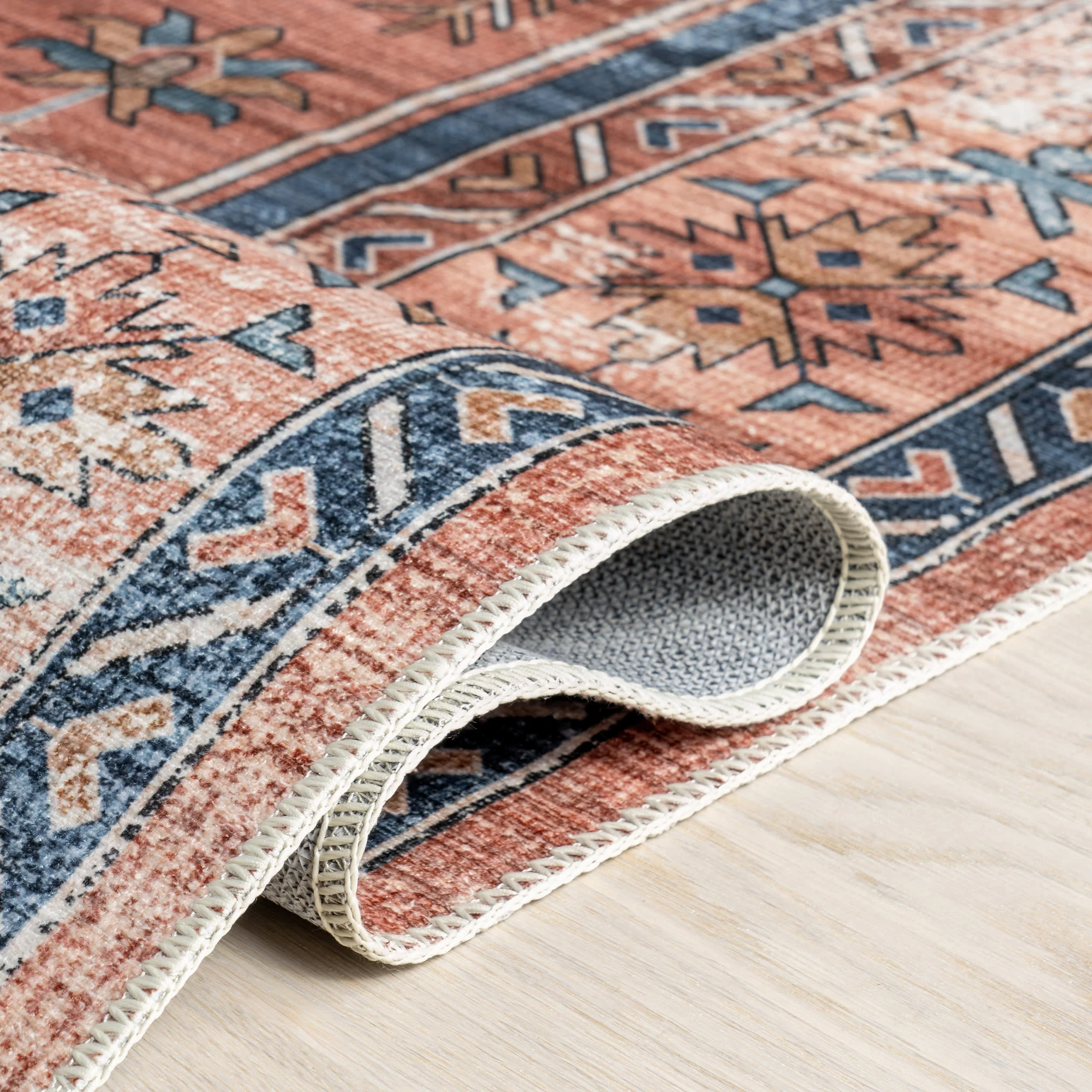 Daisy Spill Proof Washable Persian Rug | Brick - Image 9