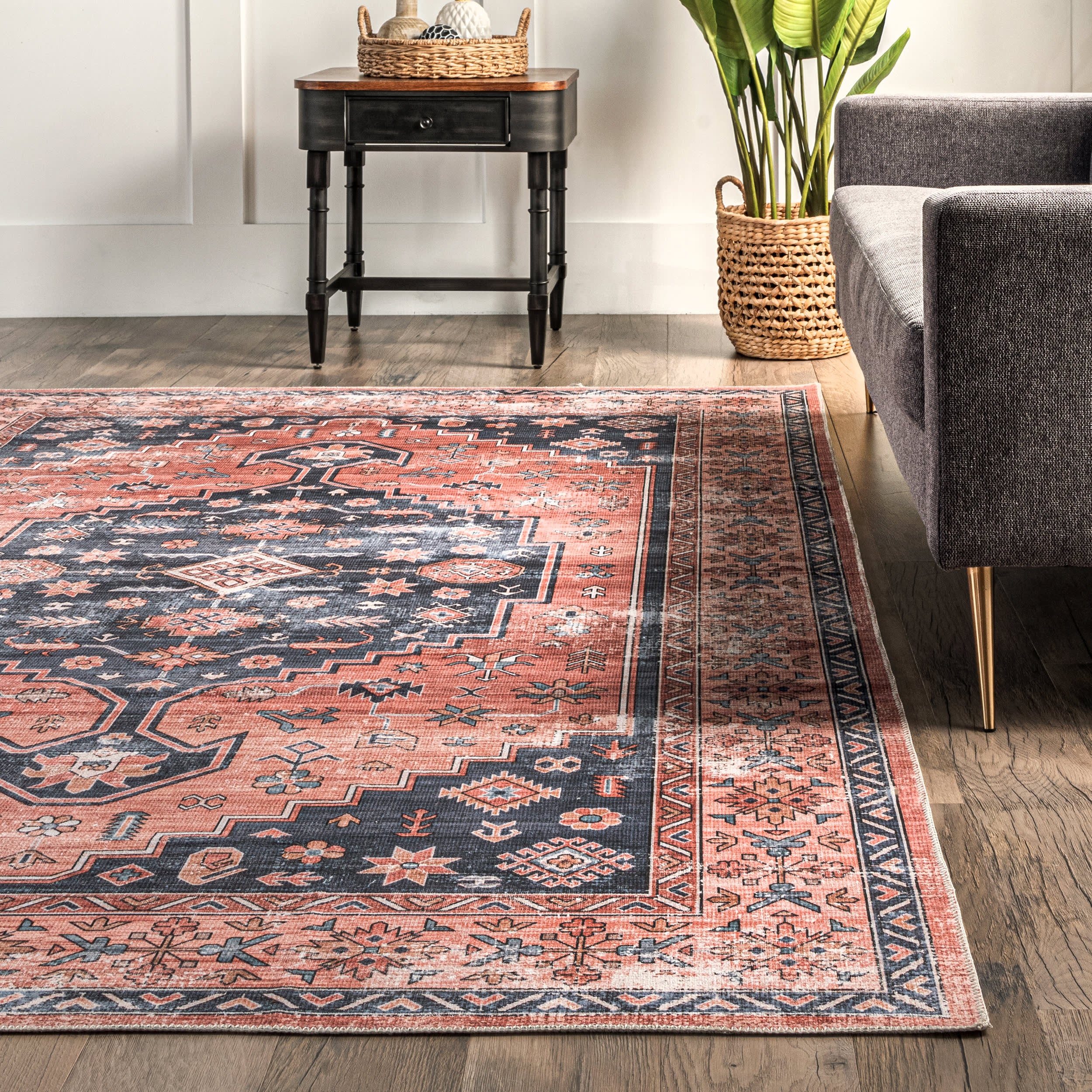 Daisy Washable Persian Rug | Brick - Image 4