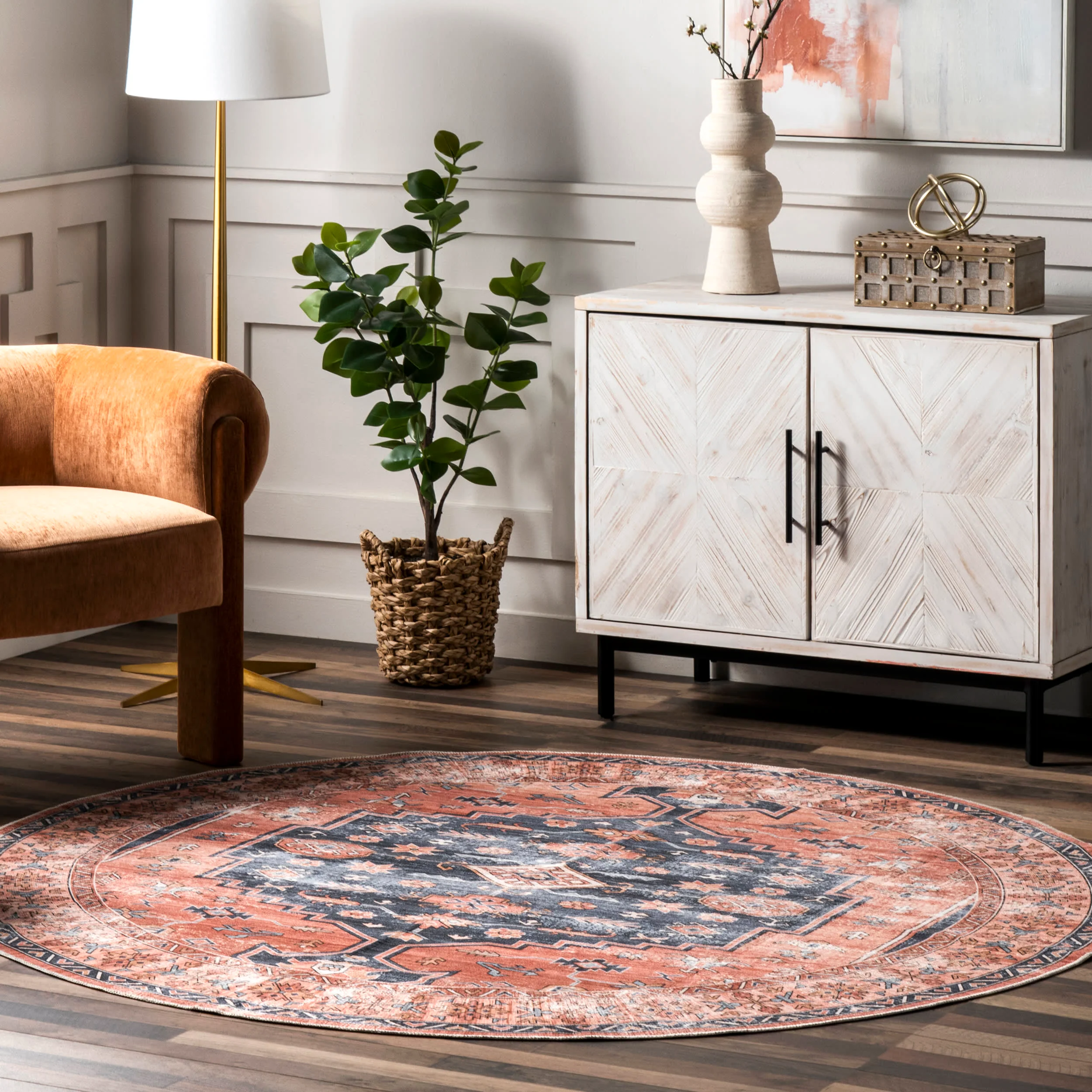 Daisy Washable Persian Rug | Brick - Image 2