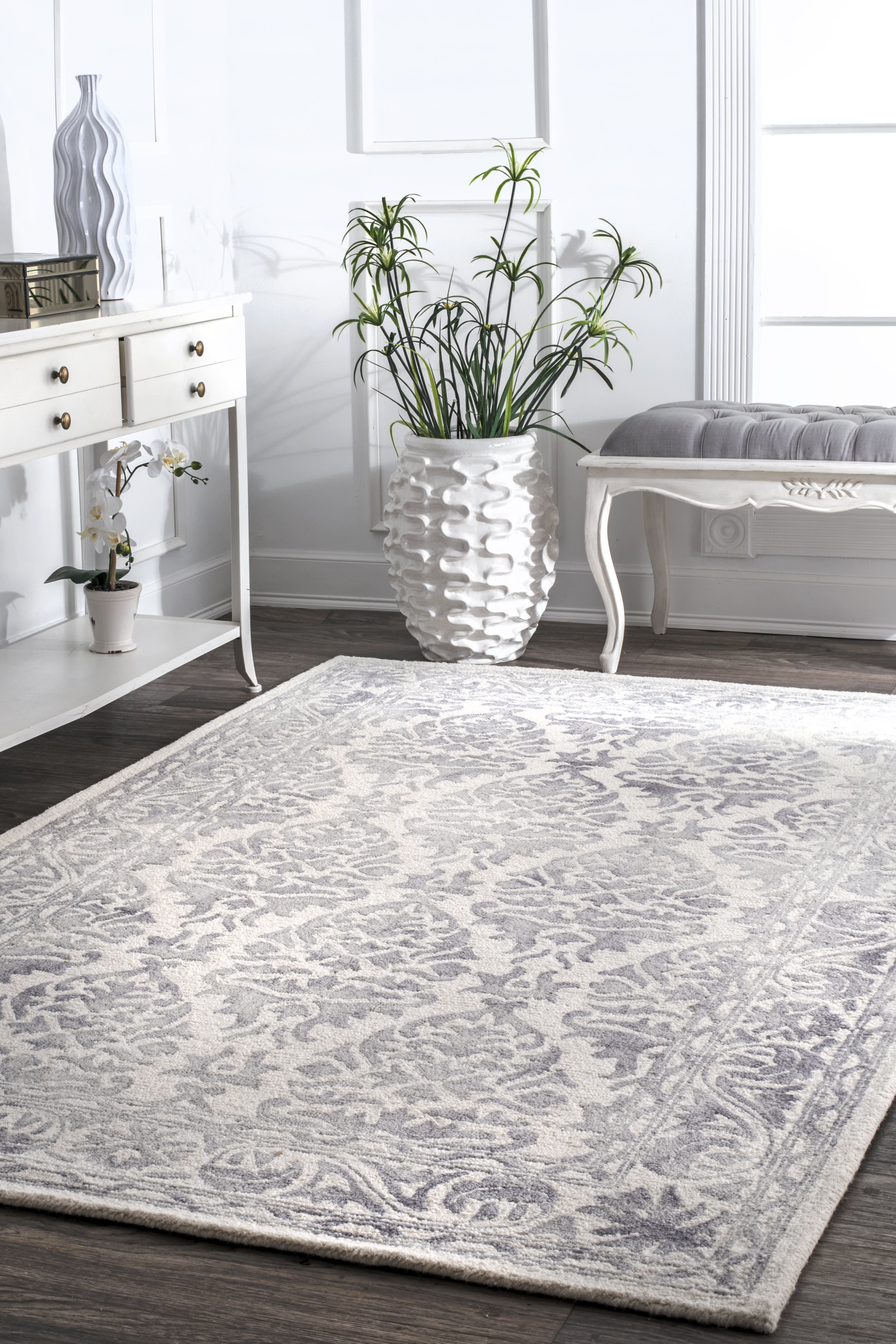 Damask Border Rug | Grey - Image 2
