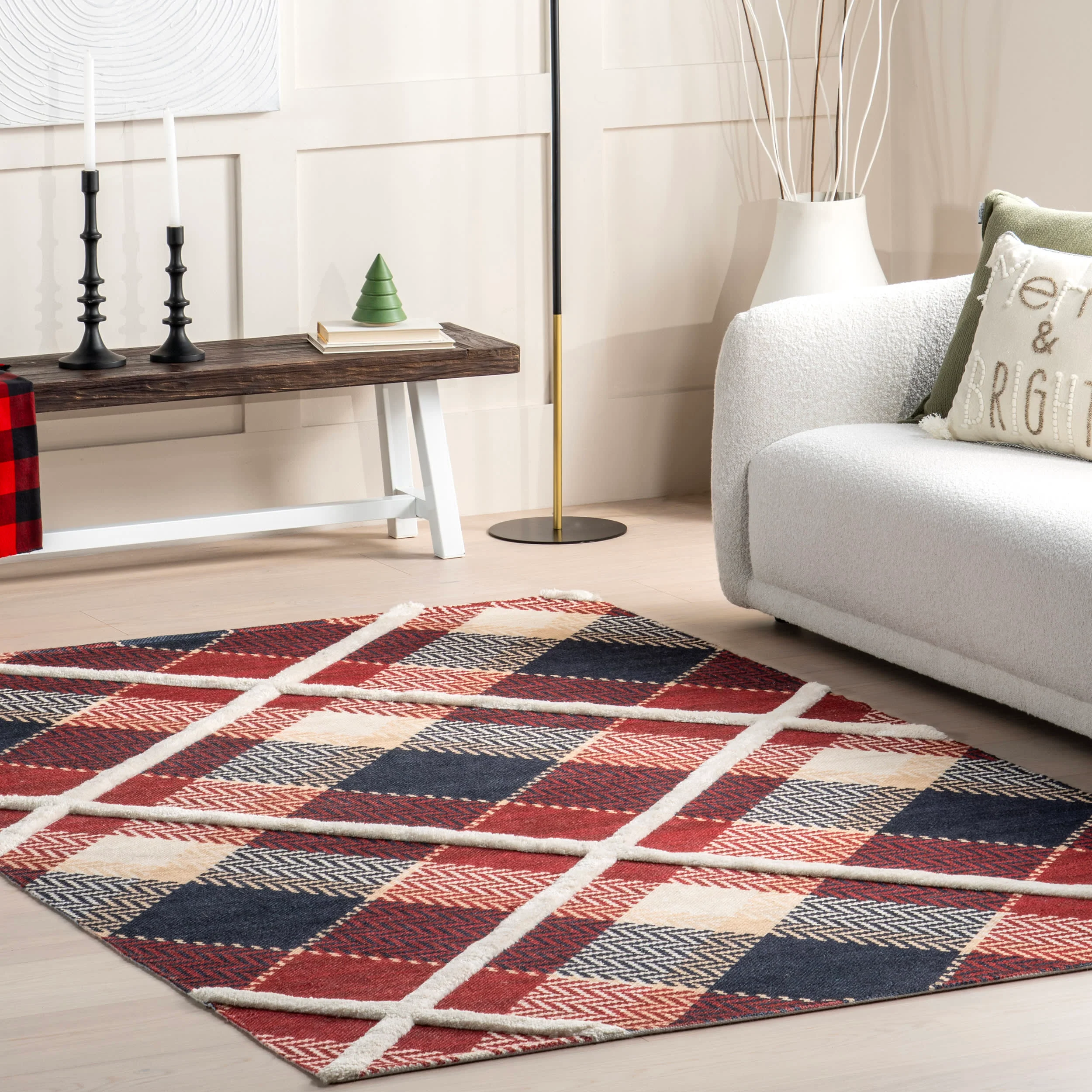 Damira Mirrored Plaid Rug | Red - Image 2