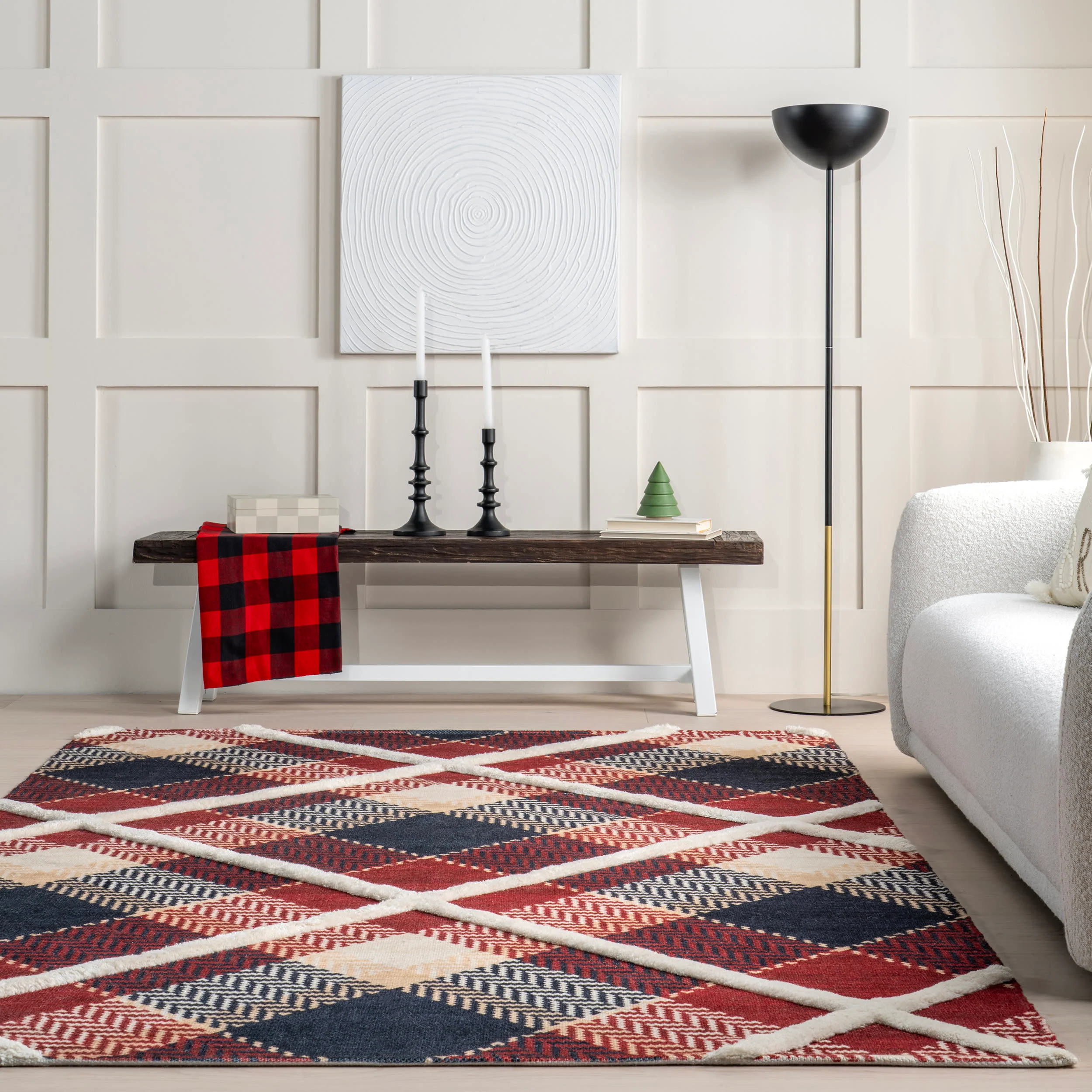 Damira Mirrored Plaid Rug | Red - Image 4