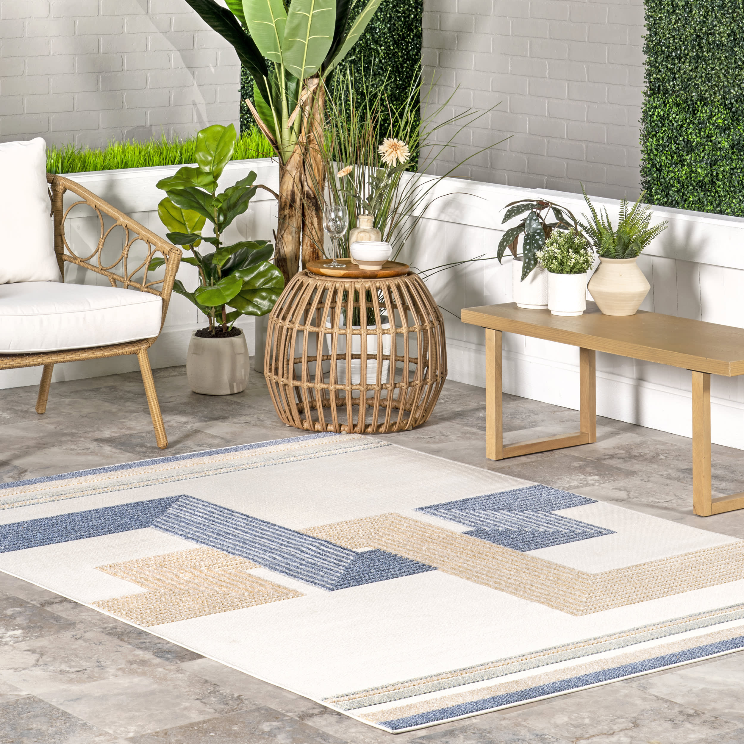 Dani Geometric Peaks Indoor/Outdoor Rug | Blue - Image 2