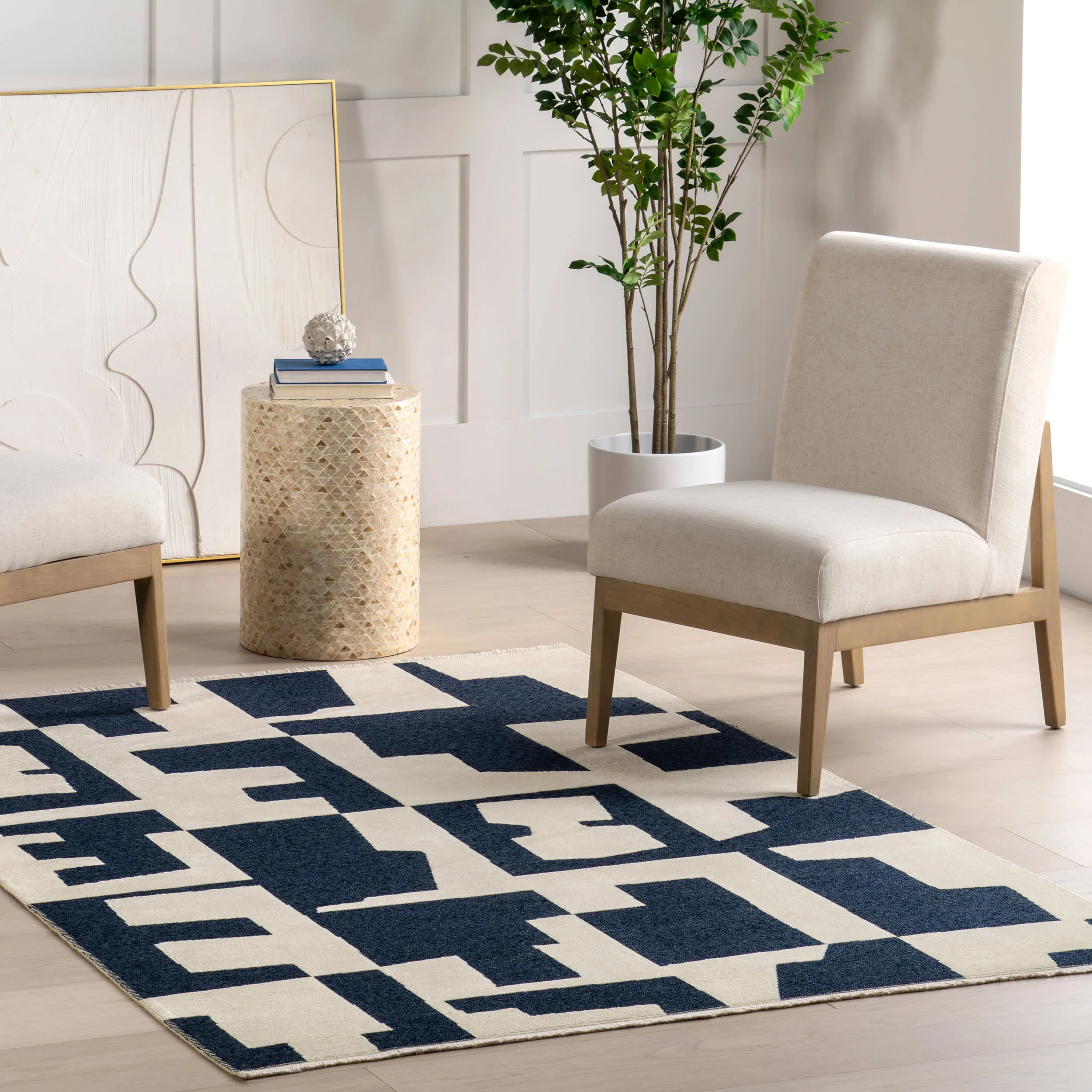 Daniela Geometric Reversible Washable Rug | Navy - Image 2