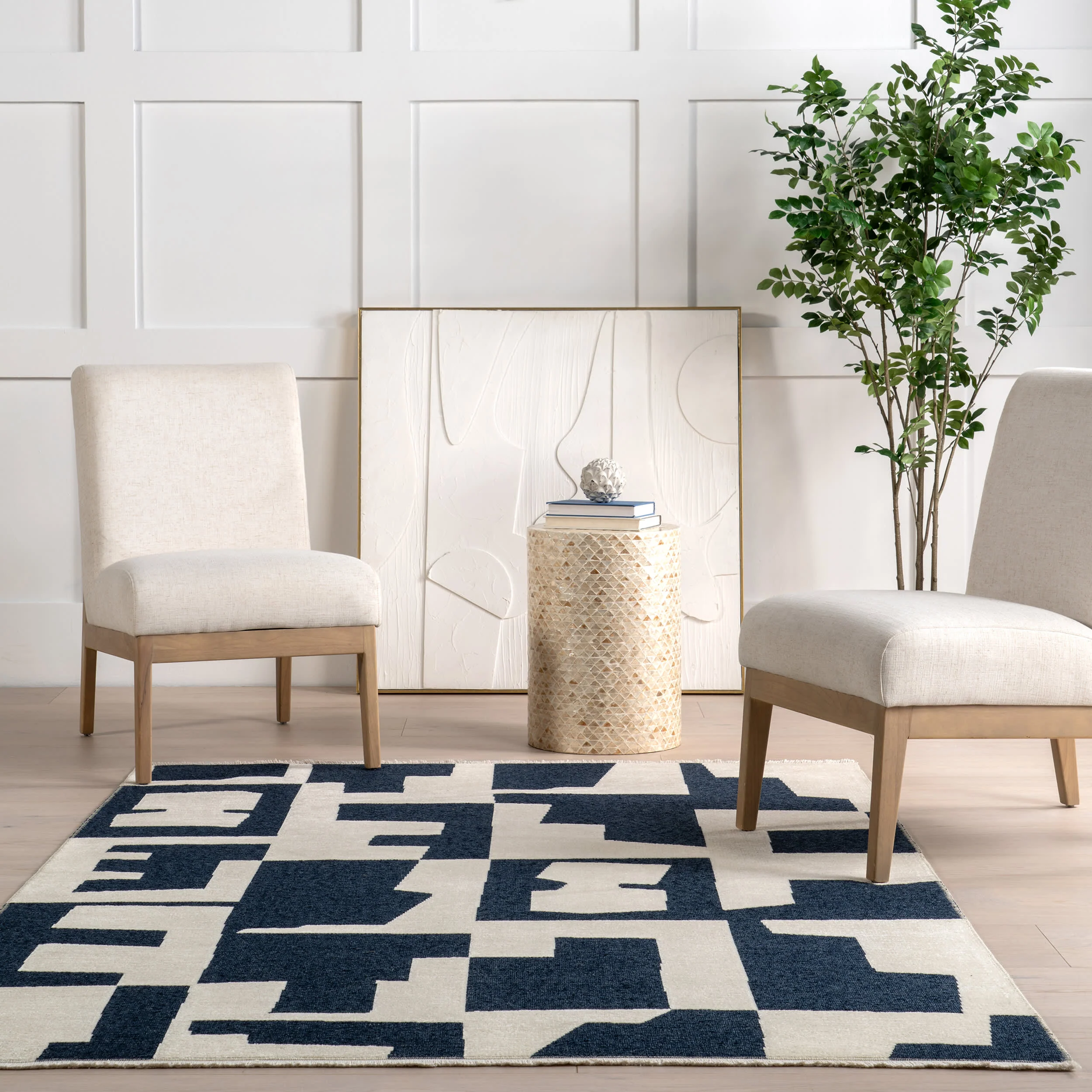Daniela Geometric Reversible Washable Rug | Navy - Image 5