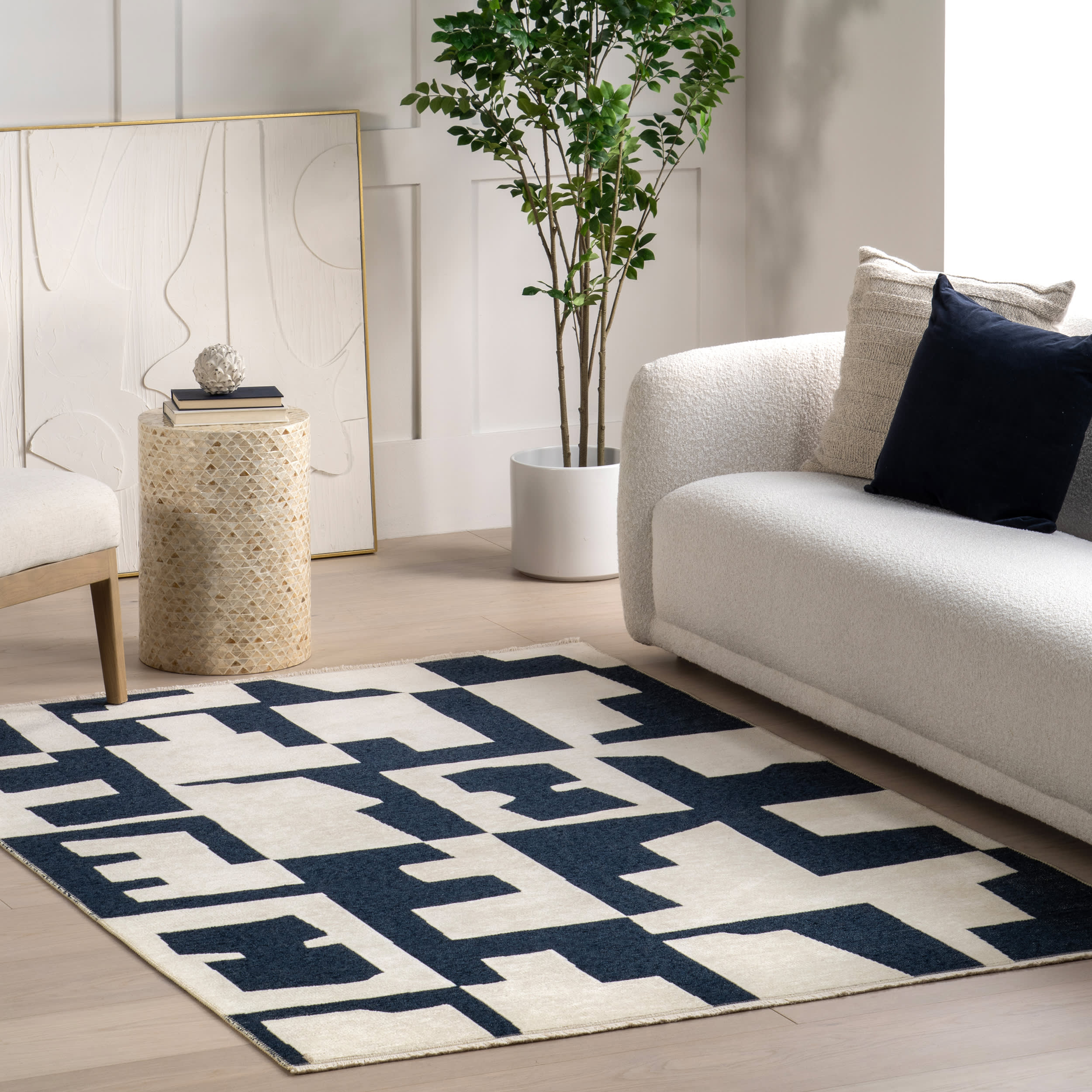Daniela Geometric Reversible Washable Rug | Navy - Image 9