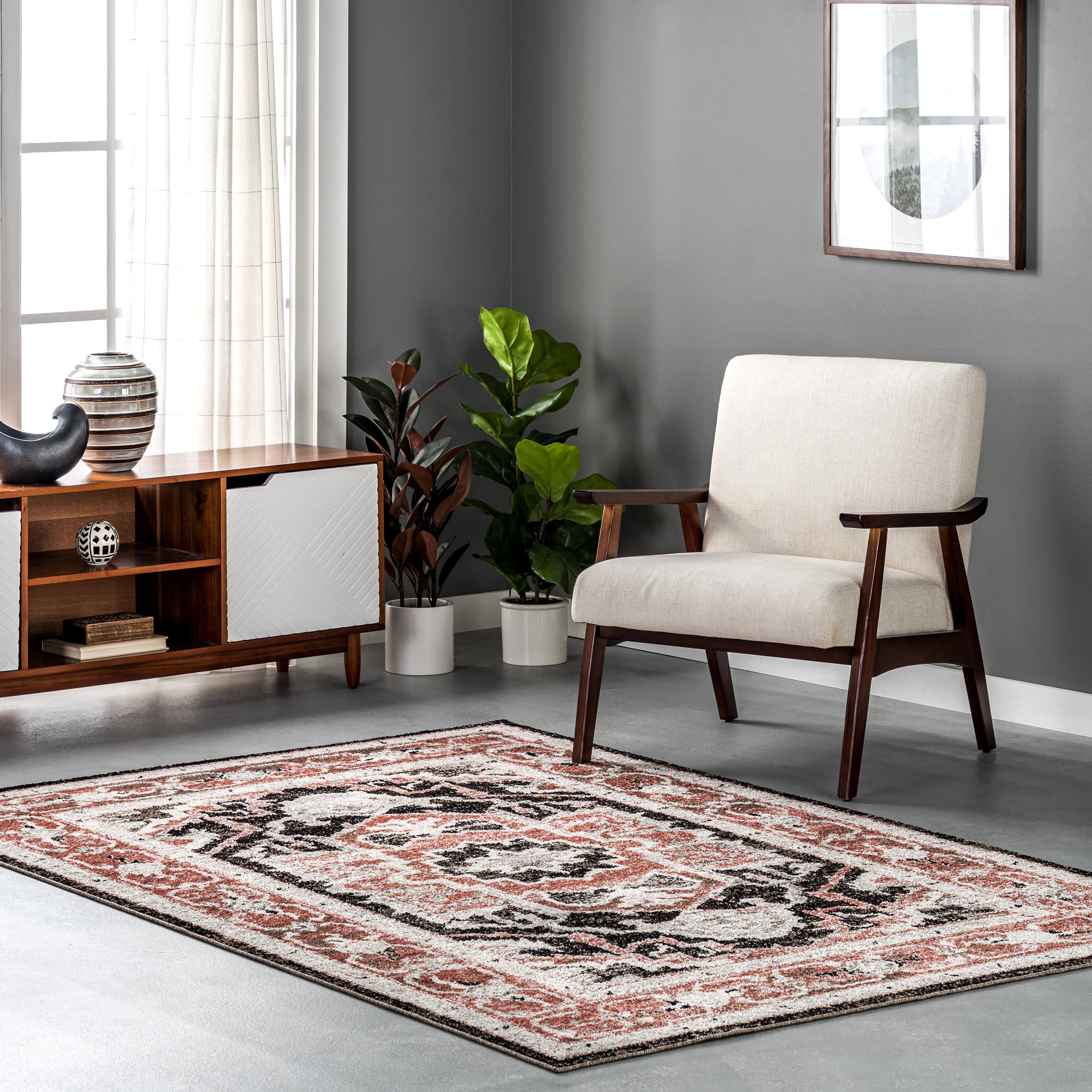 Danielle Bordered Geometric Rug | Beige - Image 2
