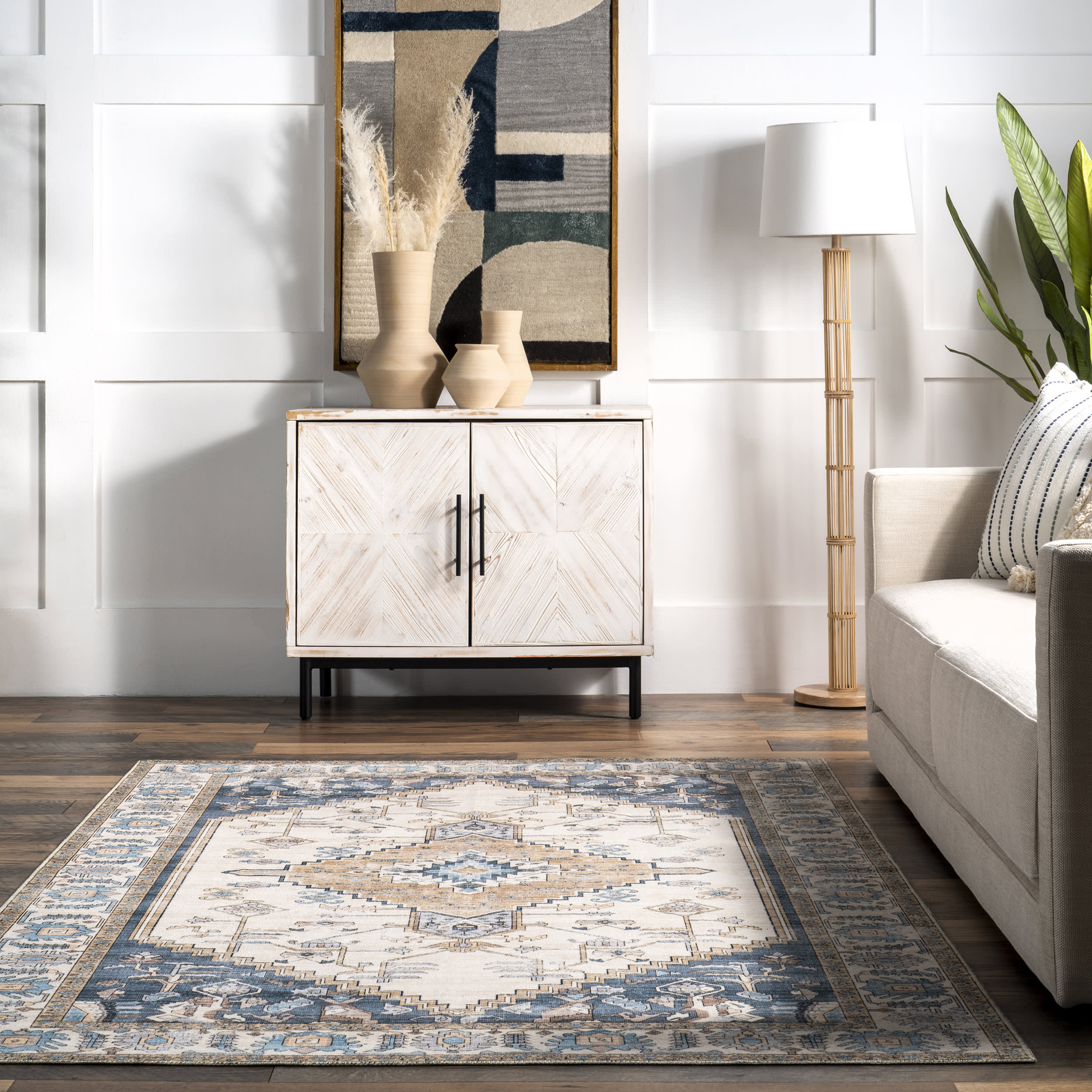 Daphna Medallion Washable Rug | Blue - Image 4