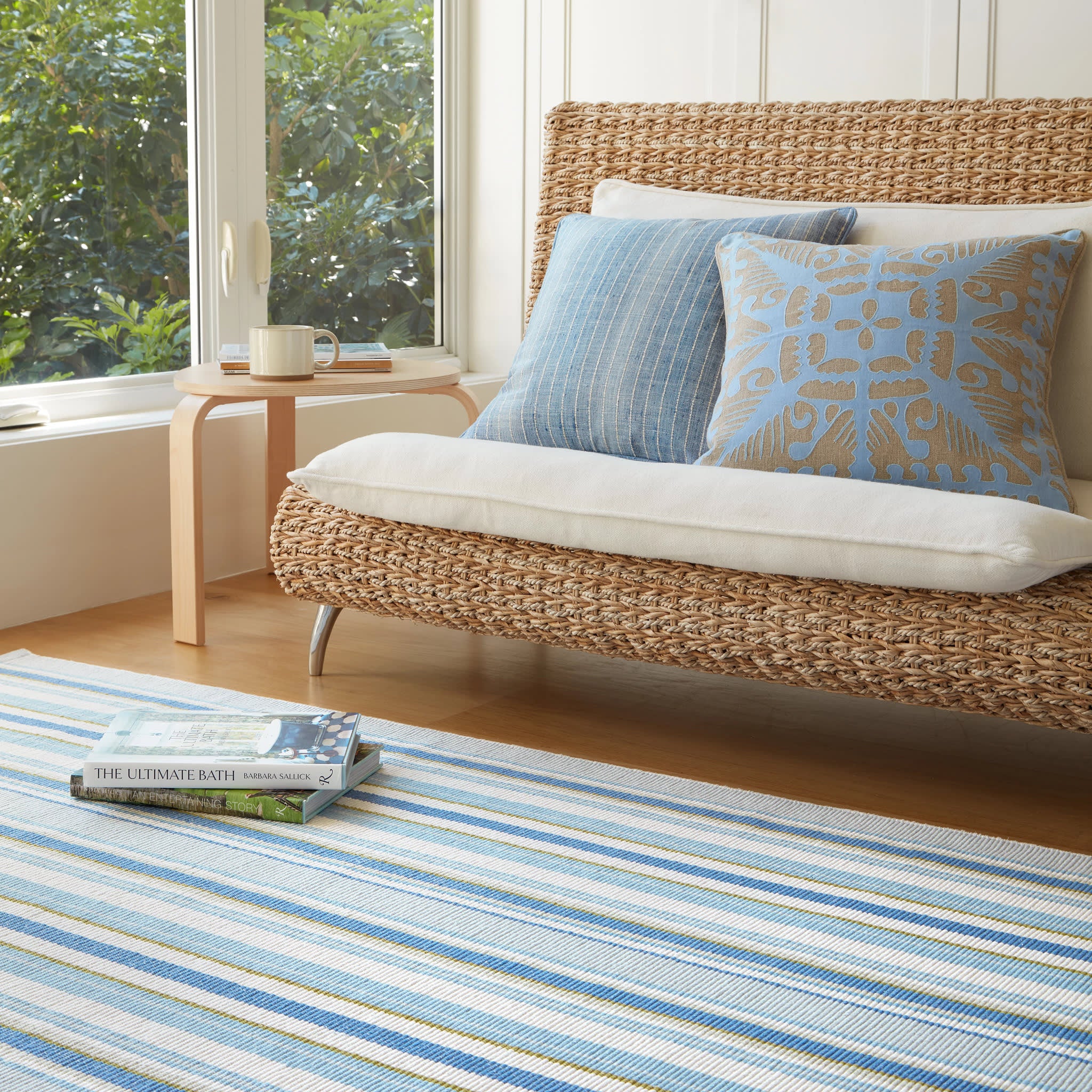 Daphne Stripe Handwoven Cotton Rug | French Blue - Image 2