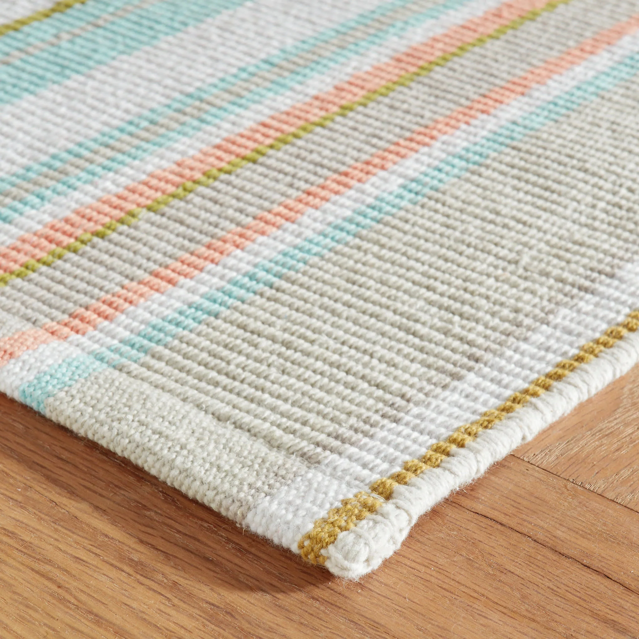 Daphne Stripe Handwoven Cotton Rug | Sky - Image 5