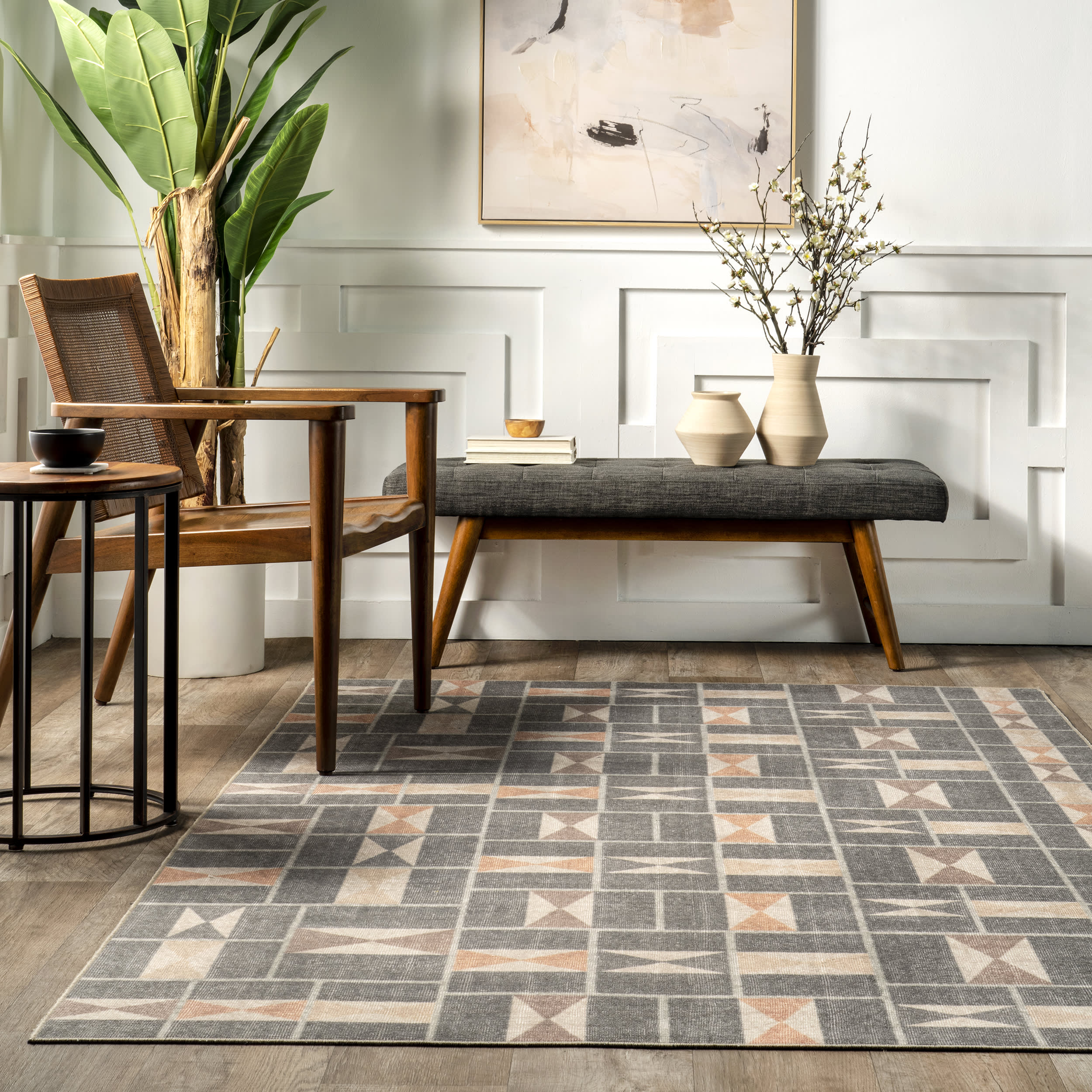 Darcie Washable Geometric Rug | Blue - Image 4