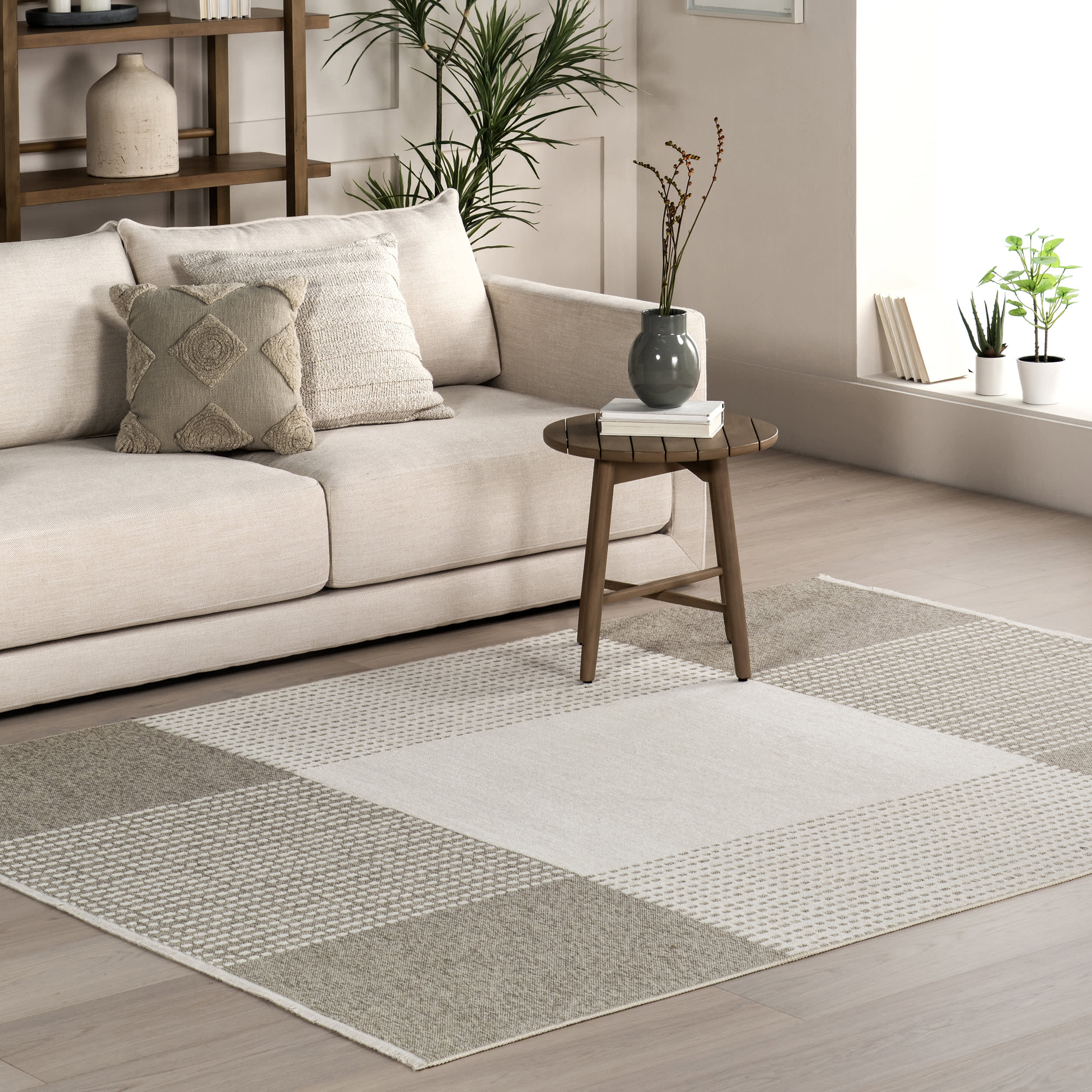 Darcy Dual Plaid Reversible Washable Rug | Cream - Image 2