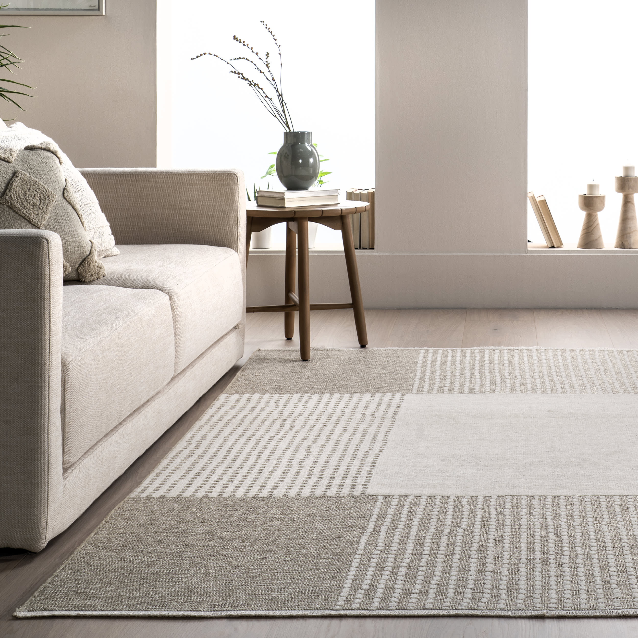 Darcy Dual Plaid Reversible Washable Rug | Cream - Image 5
