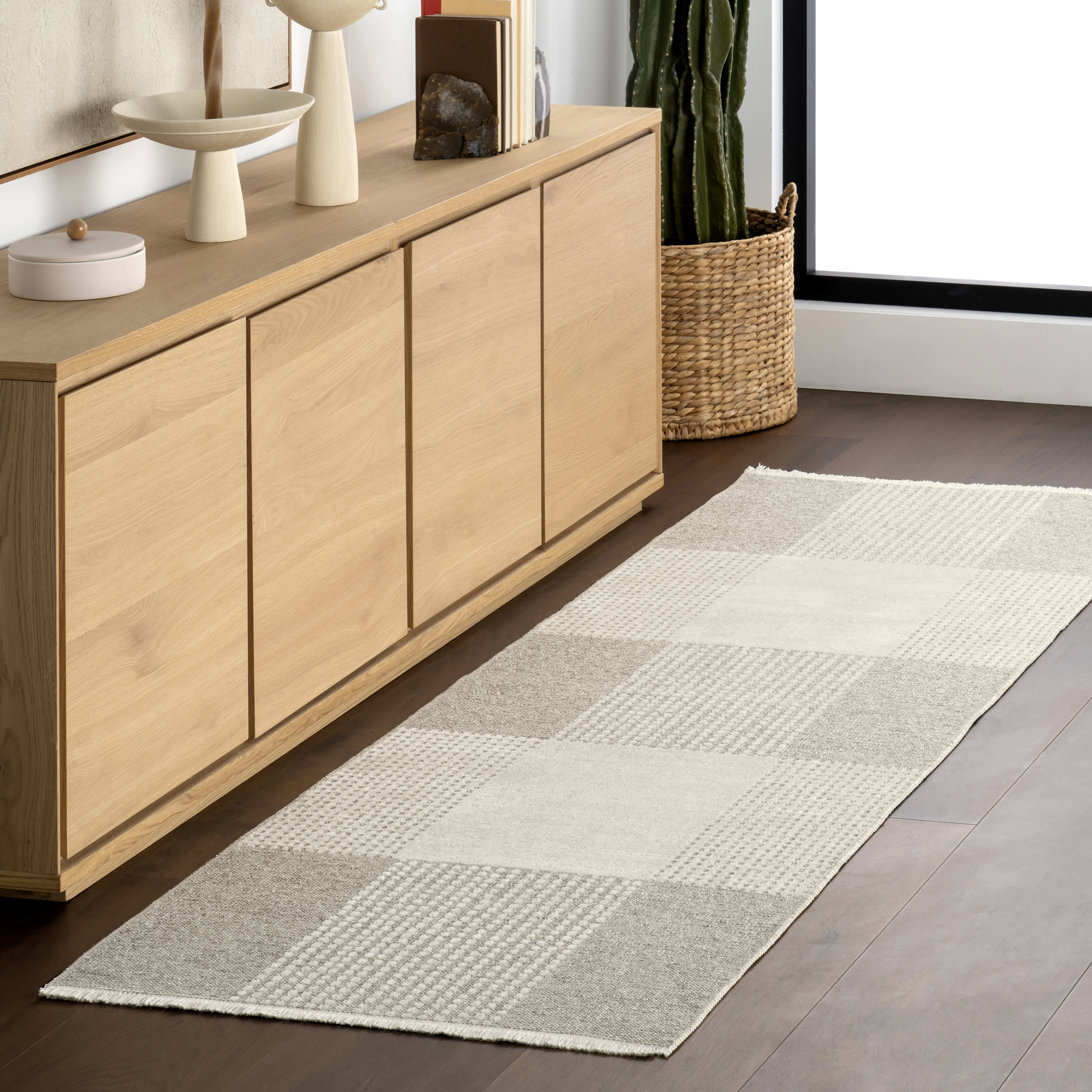 Darcy Dual Plaid Reversible Washable Rug | Cream - Image 2