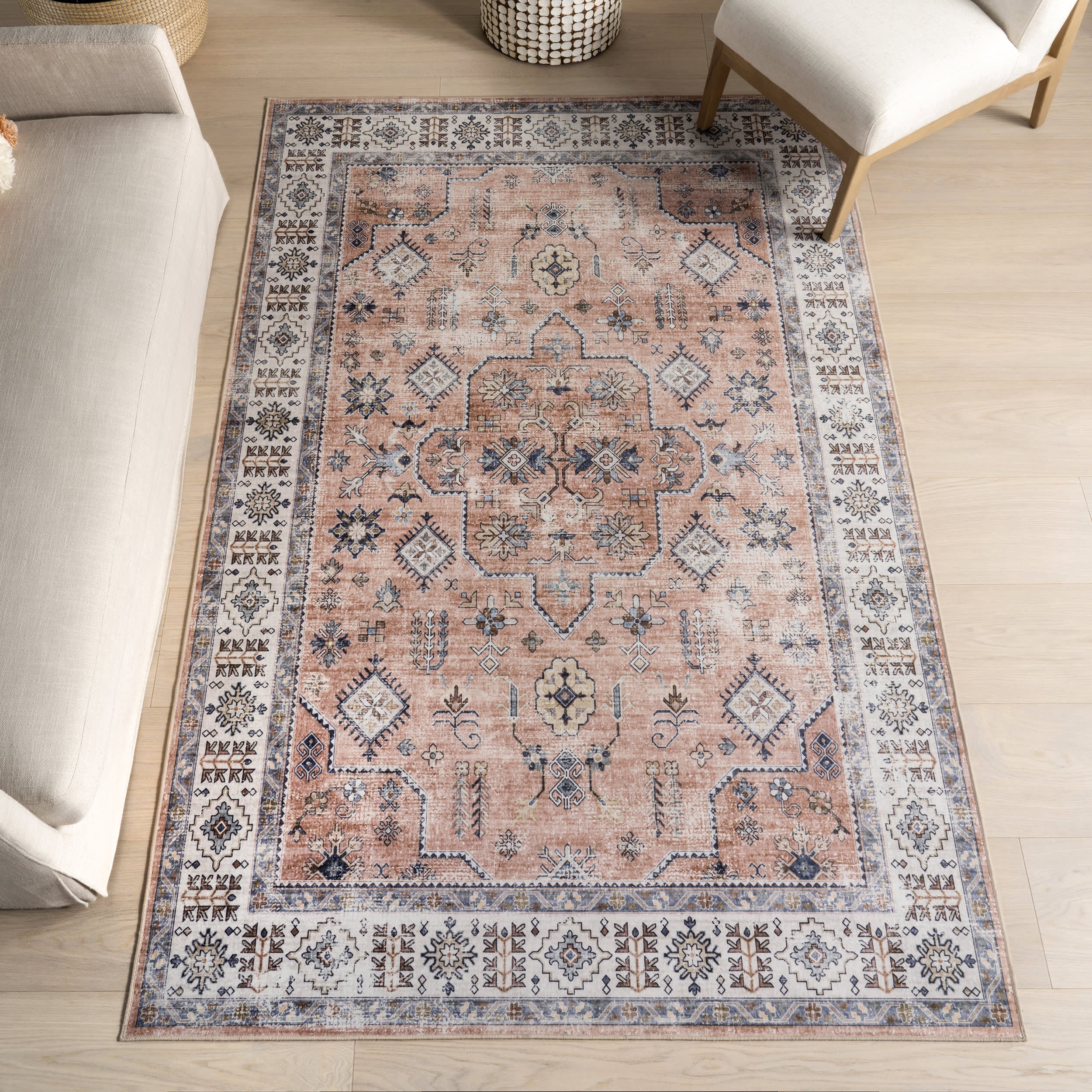 Darla Medallion Washable Rug | Peach - Image 2