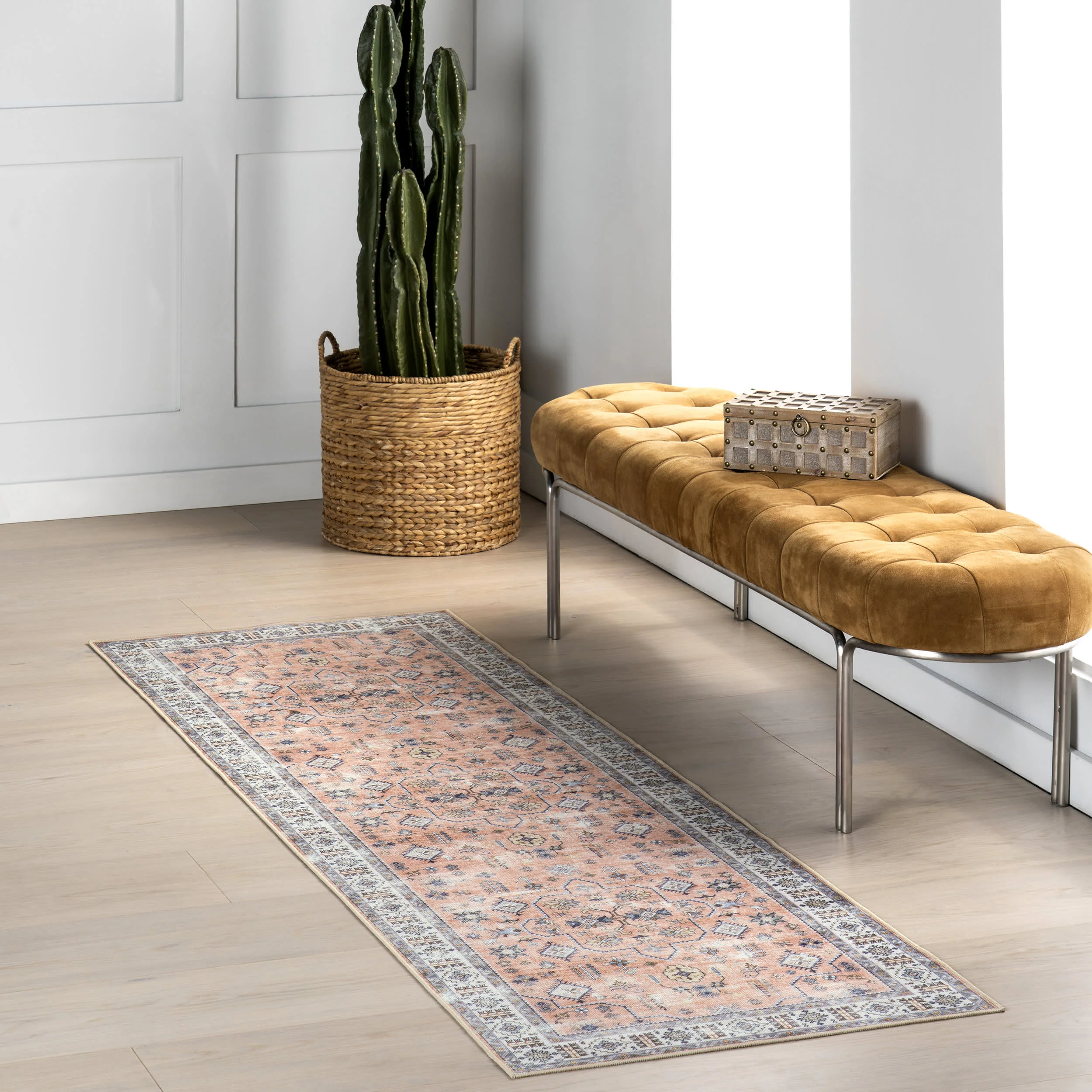 Darla Medallion Washable Rug | Peach - Image 2