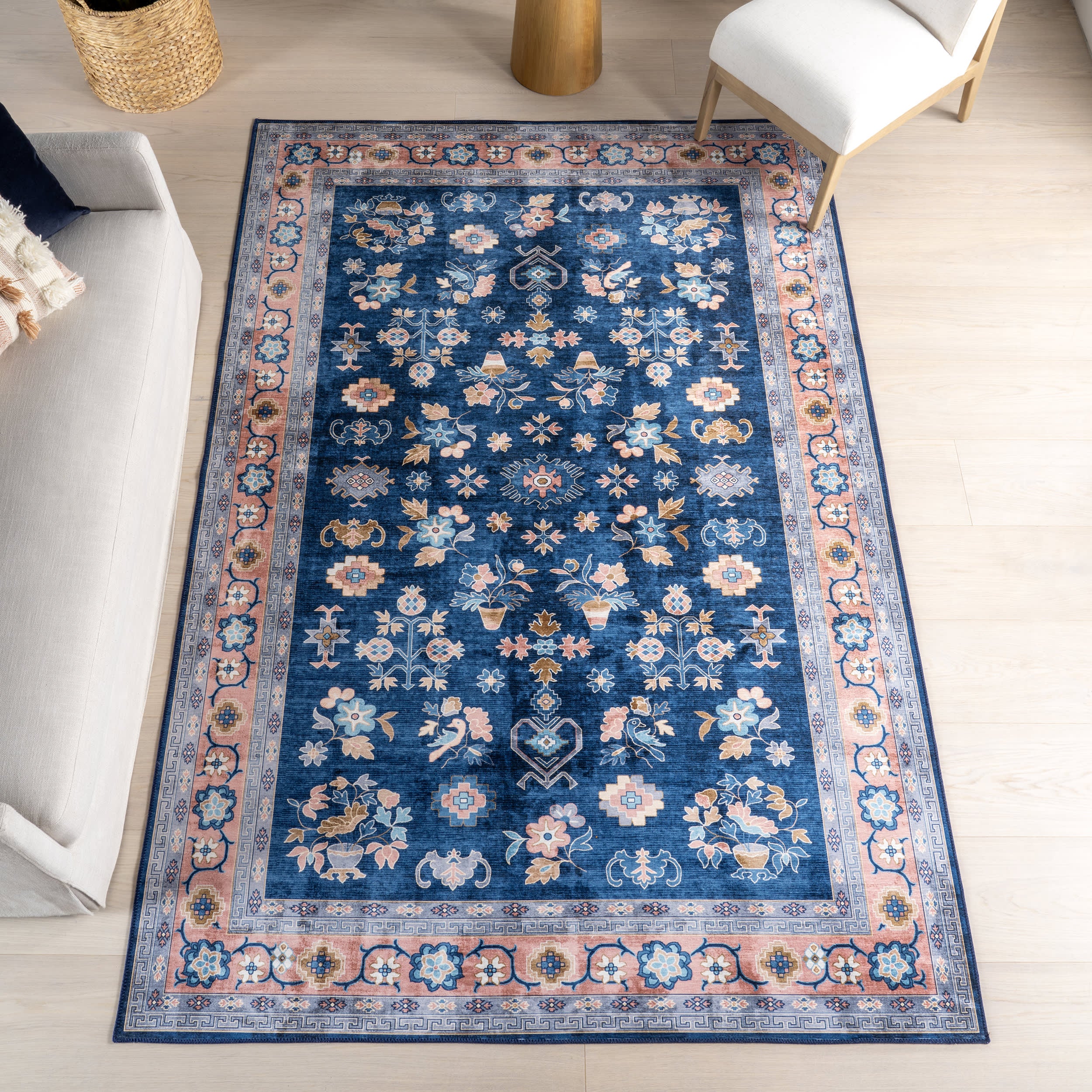 Dayflower Vintage Spill Proof Washable Rug | Blue - Image 2