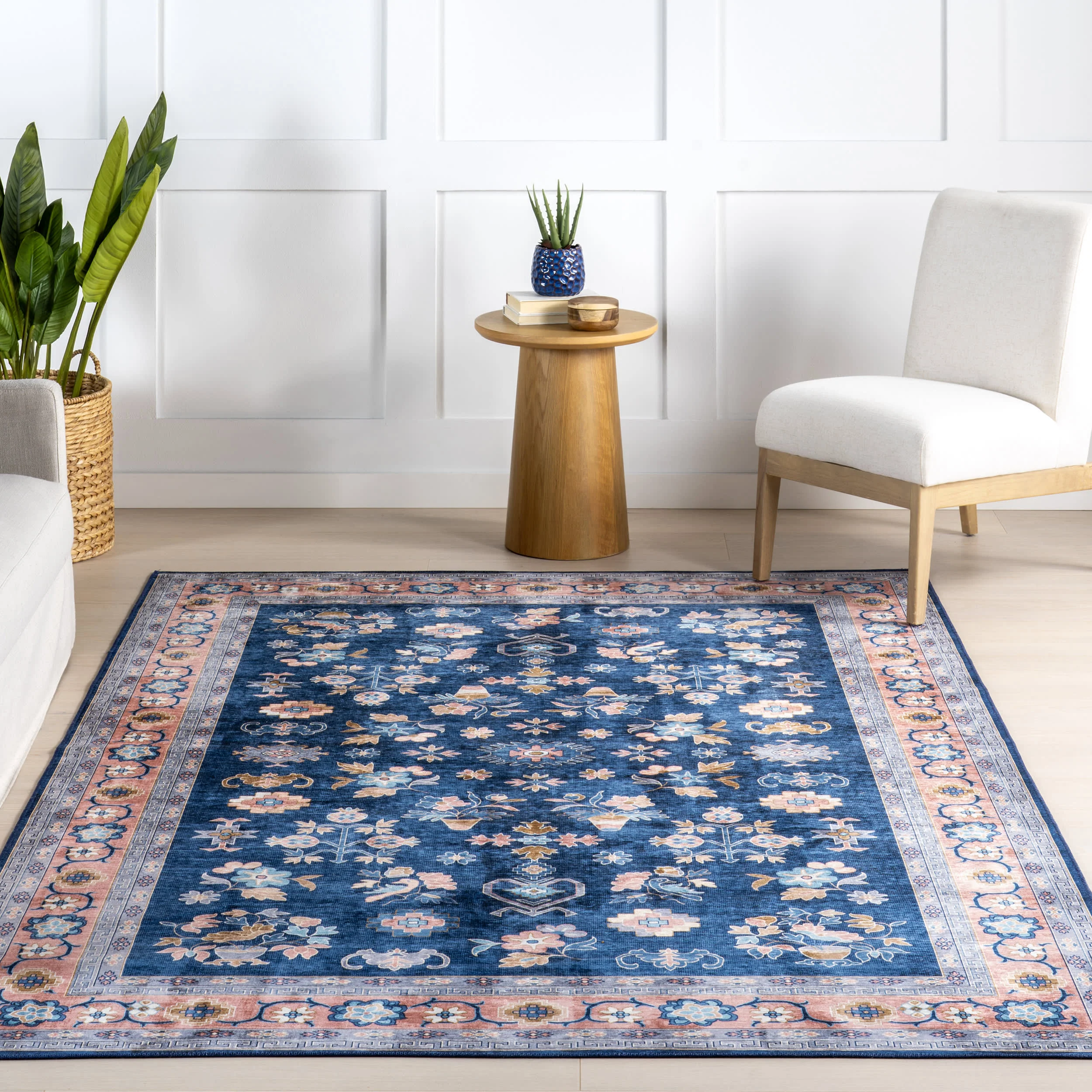 Dayflower Vintage Spill Proof Washable Rug | Blue - Image 5