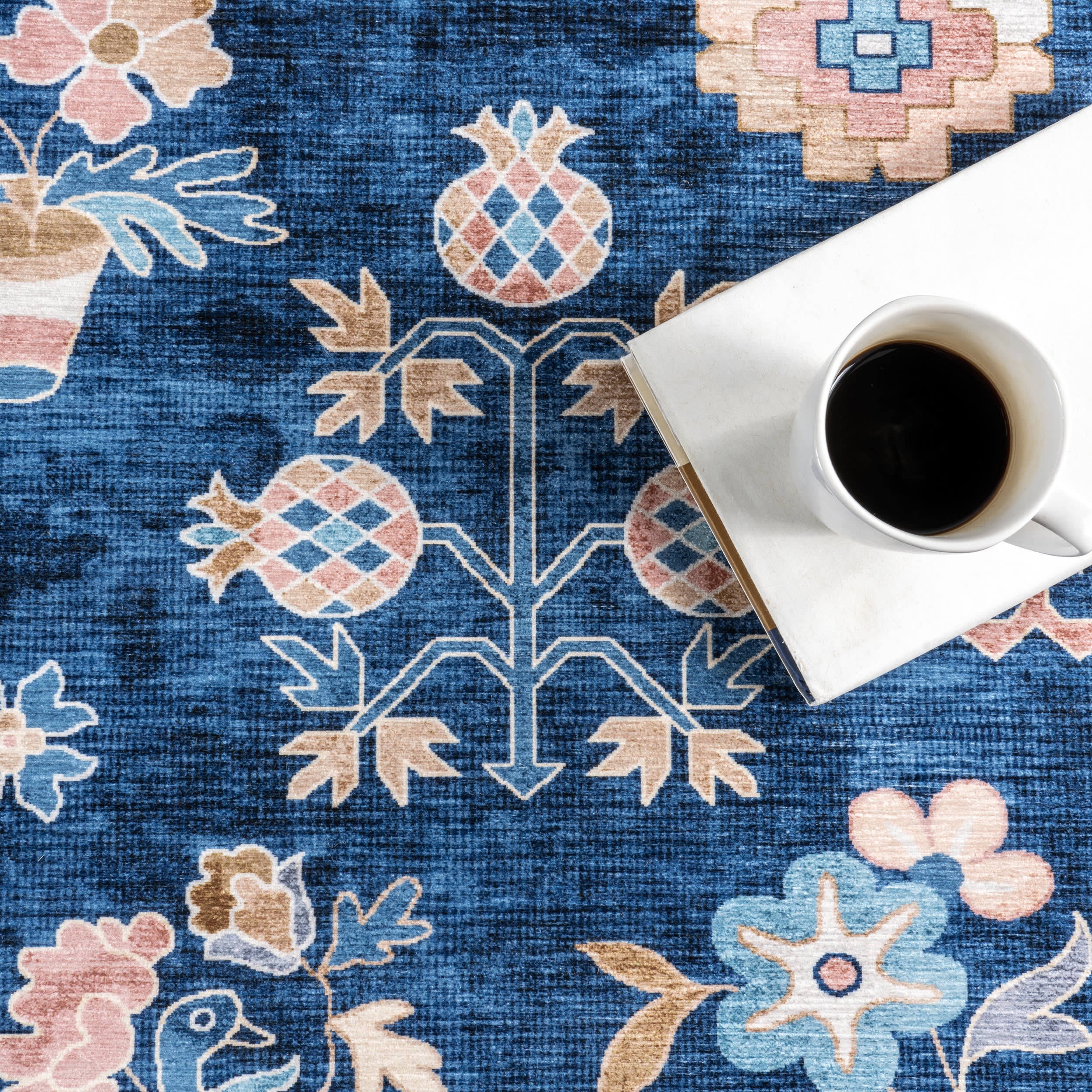 Dayflower Vintage Spill Proof Washable Rug | Blue - Image 8
