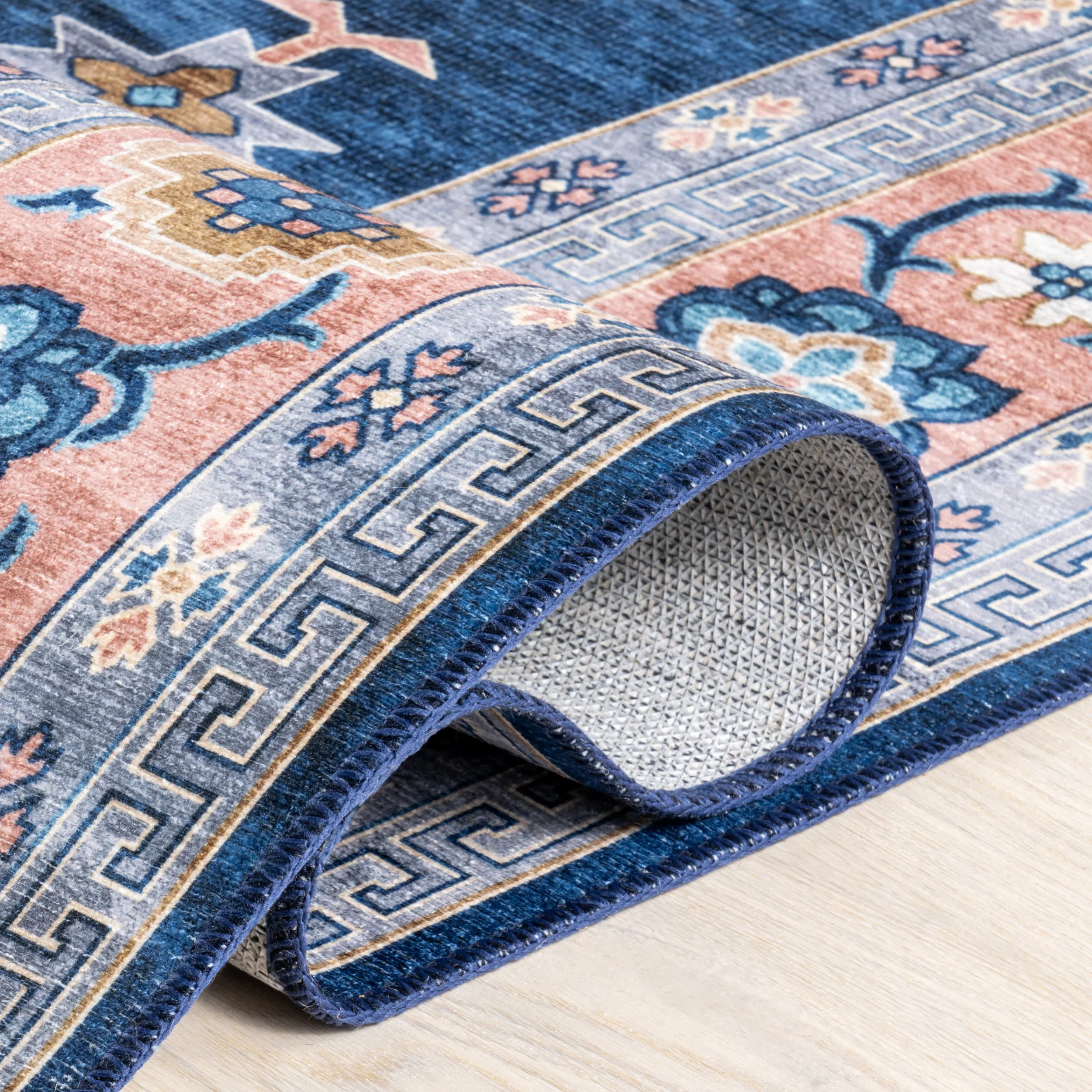 Dayflower Vintage Spill Proof Washable Rug | Blue - Image 9