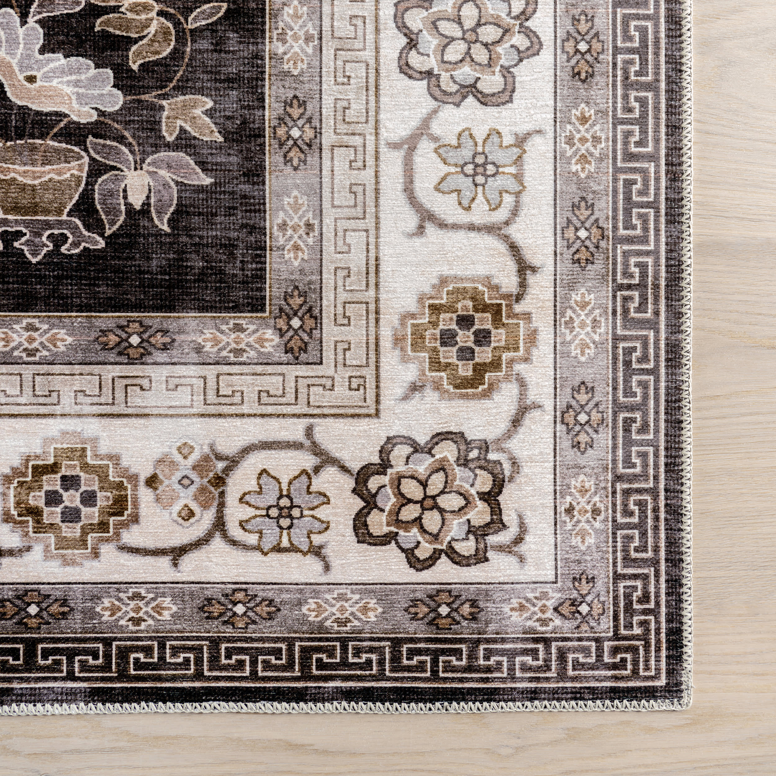 Dayflower Vintage Spill Proof Washable Rug | Brown - Image 4