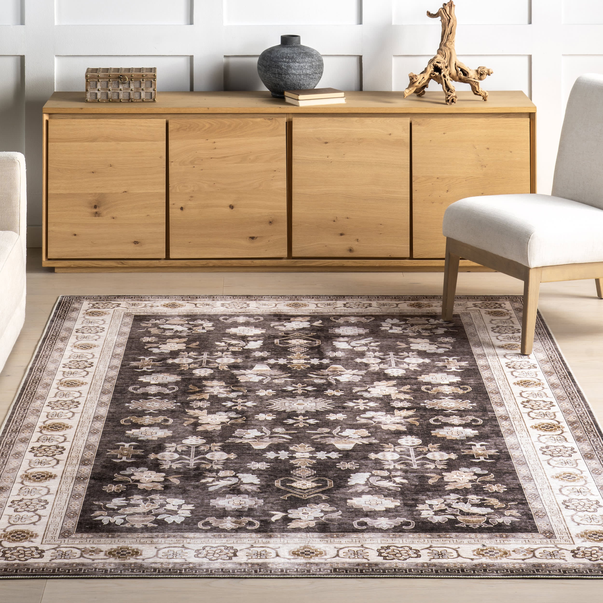 Dayflower Vintage Spill Proof Washable Rug | Brown - Image 5