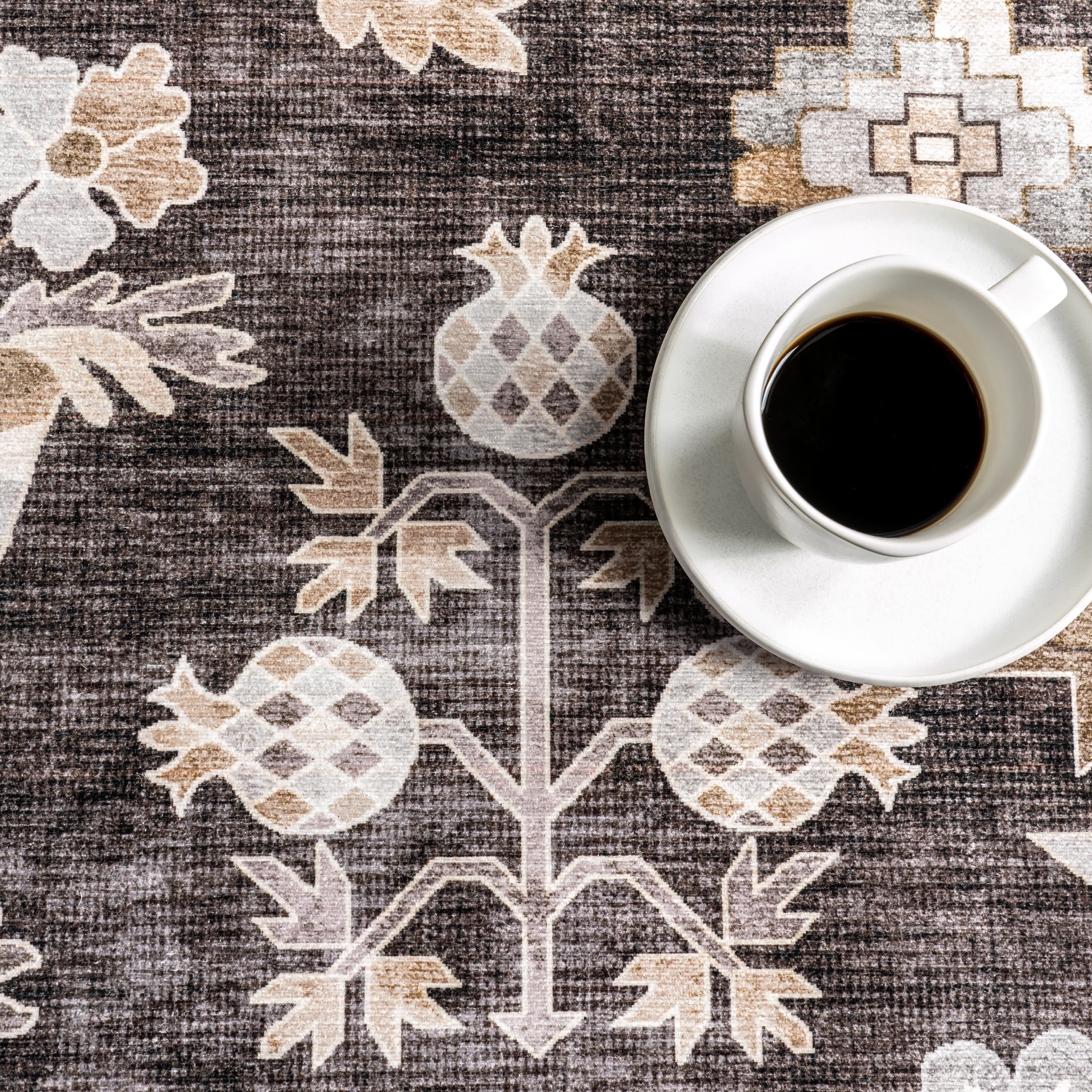 Dayflower Vintage Spill Proof Washable Rug | Brown - Image 8