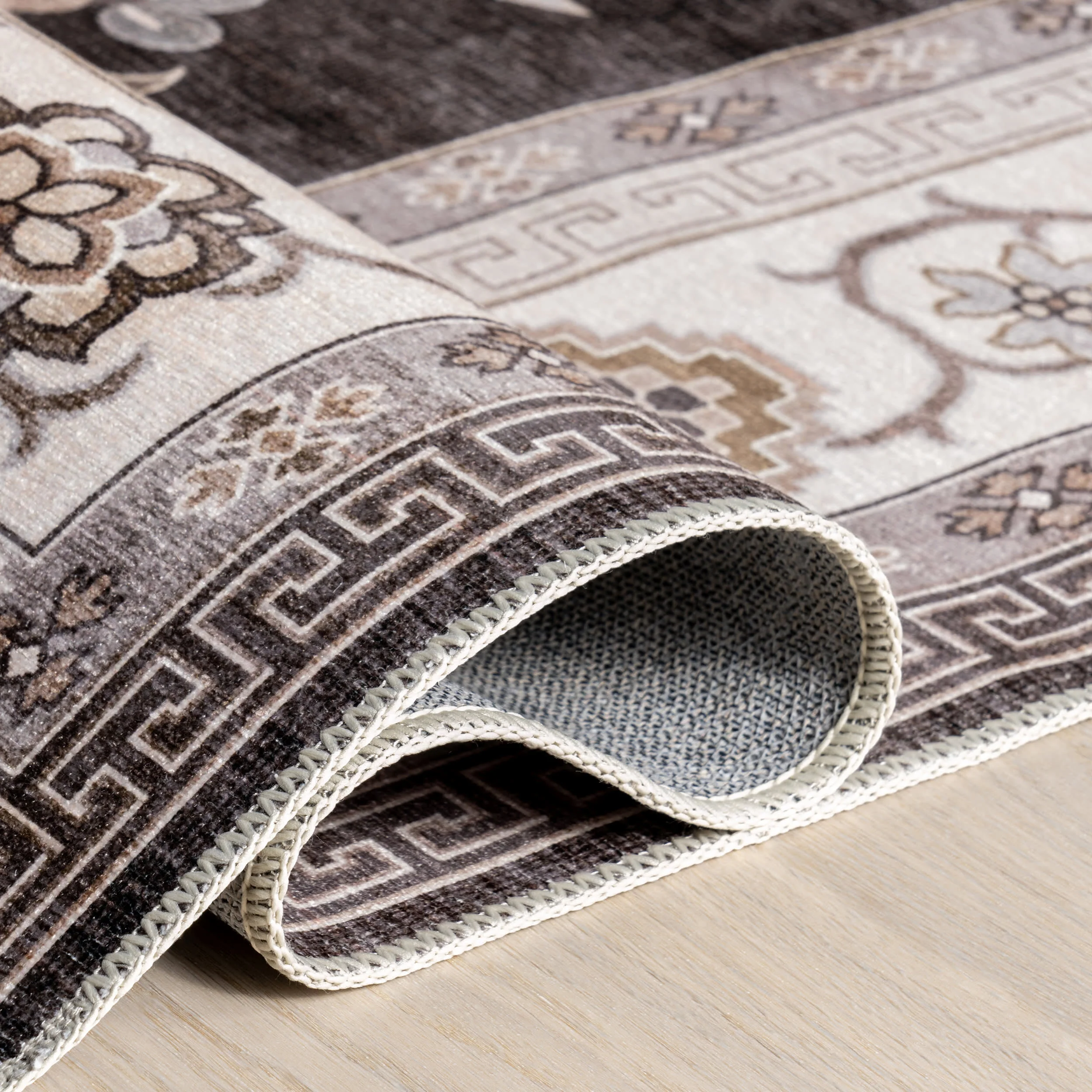 Dayflower Vintage Spill Proof Washable Rug | Brown - Image 9