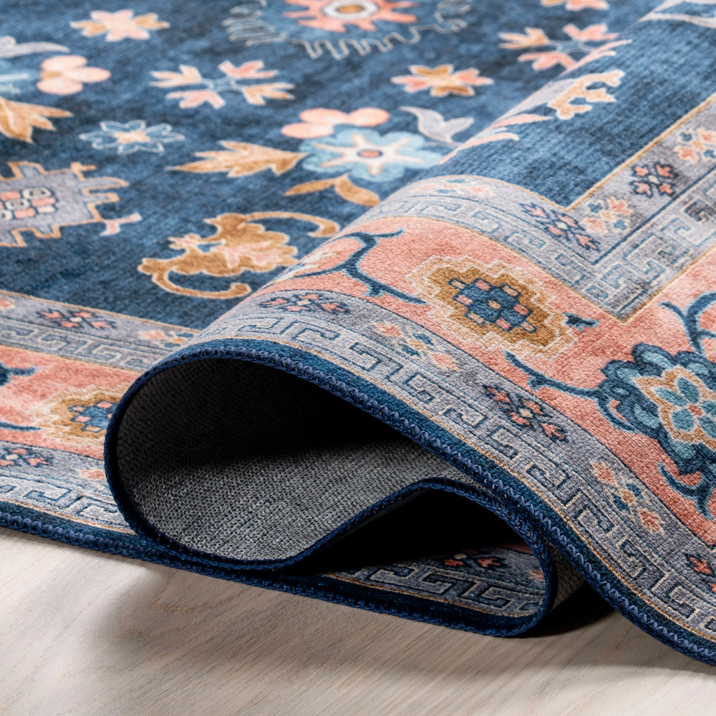 Dayflower Vintage Washable Rug | Blue - Image 6