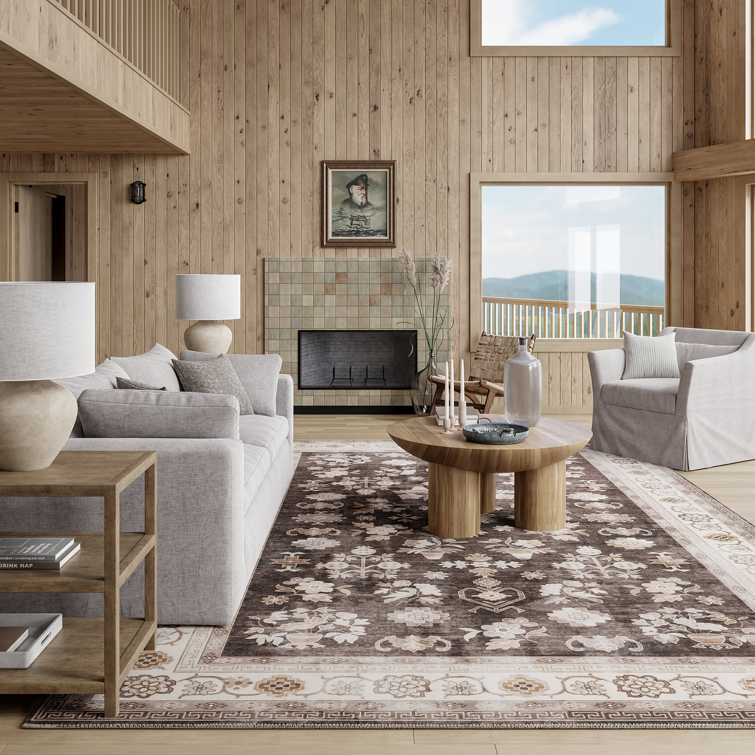 Dayflower Vintage Washable Rug | Brown - Image 2