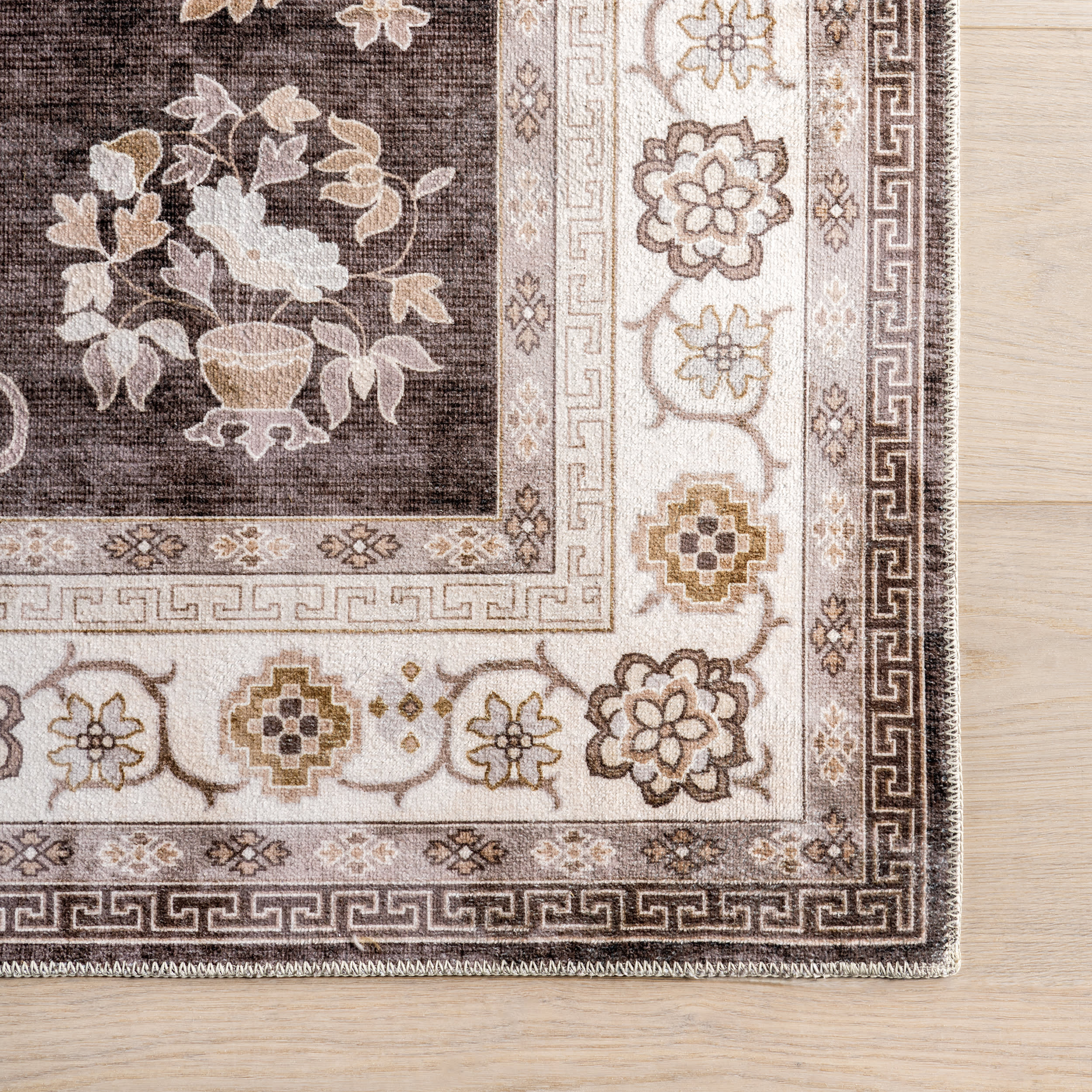 Dayflower Vintage Washable Rug | Brown - Image 4