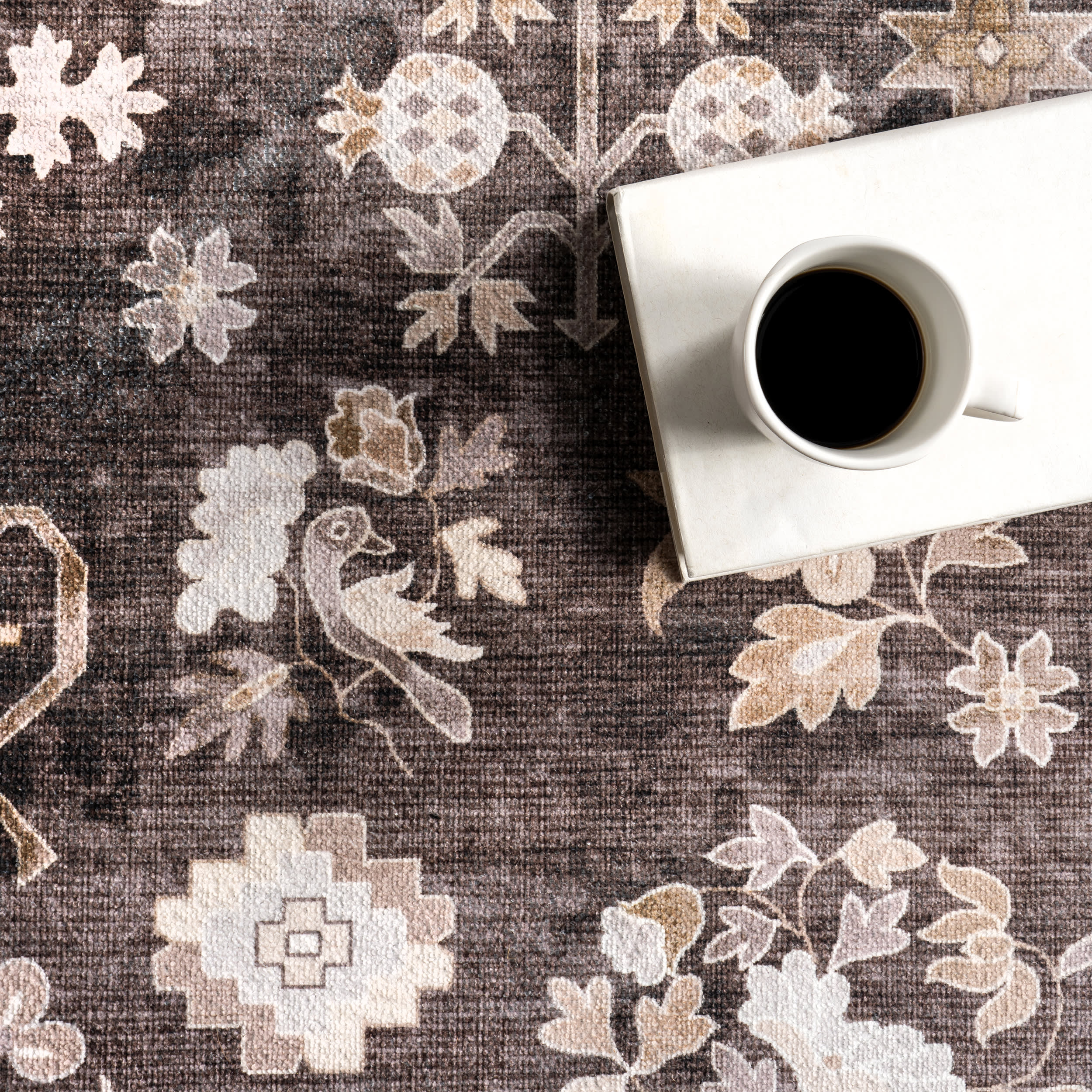 Dayflower Vintage Washable Rug | Brown - Image 7