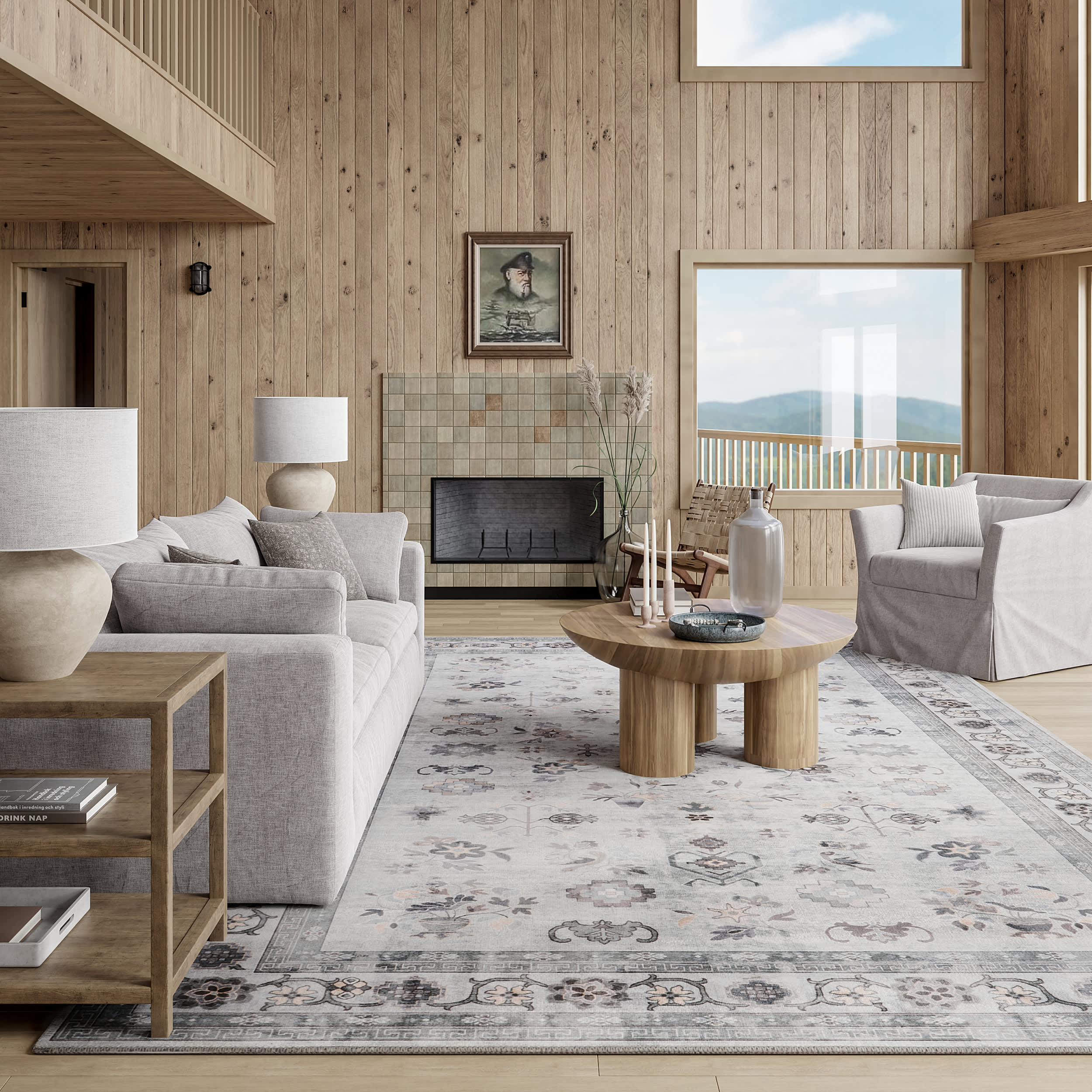Dayflower Vintage Washable Rug | Light Grey - Image 2