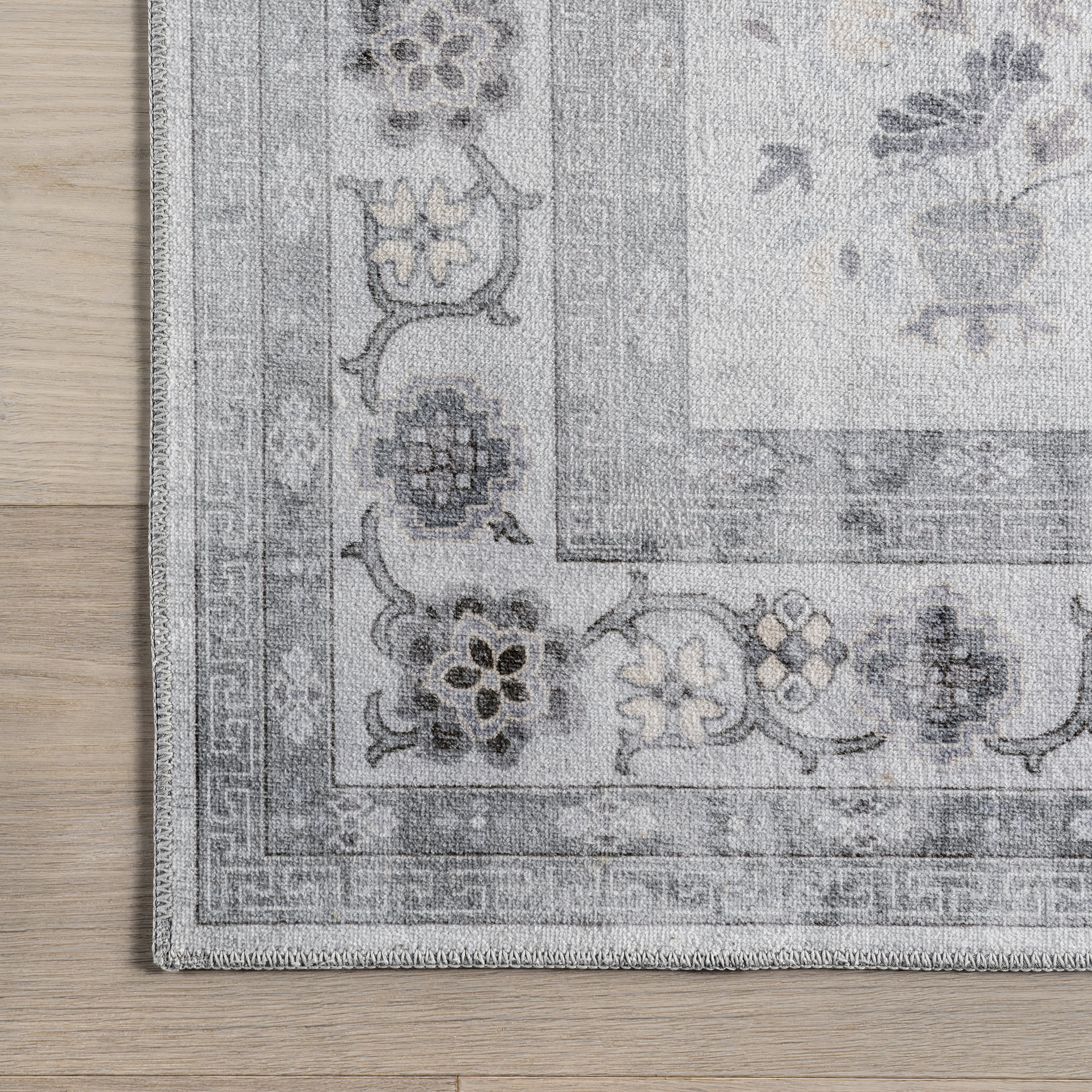 Dayflower Vintage Washable Rug | Light Grey - Image 4