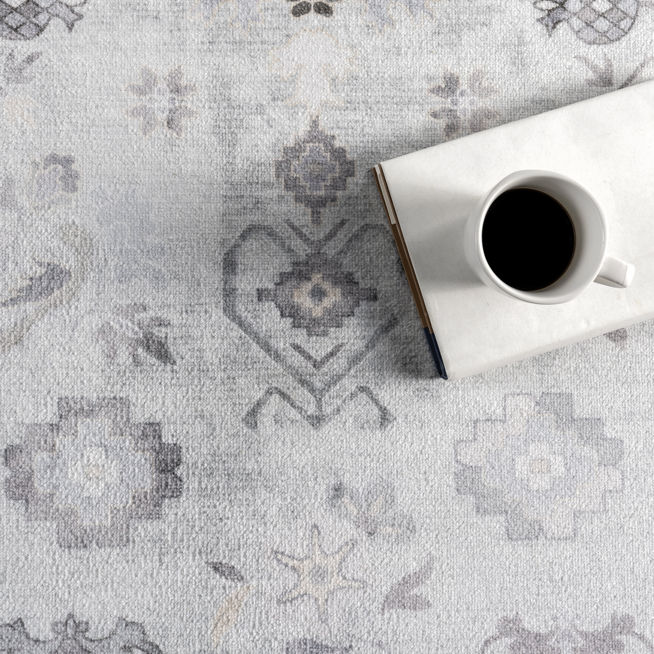 Dayflower Vintage Washable Rug | Light Grey - Image 7