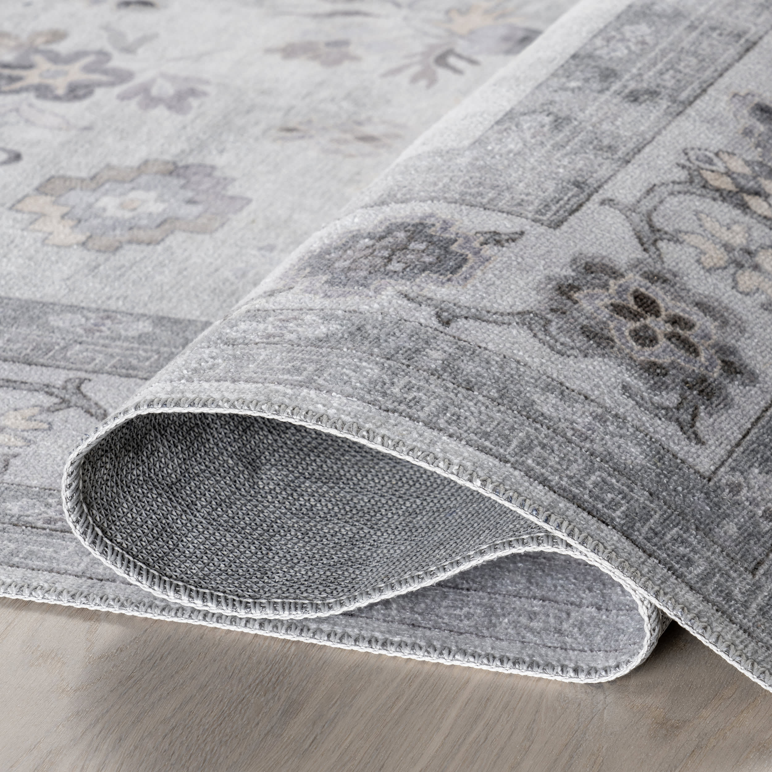 Dayflower Vintage Washable Rug | Light Grey - Image 8