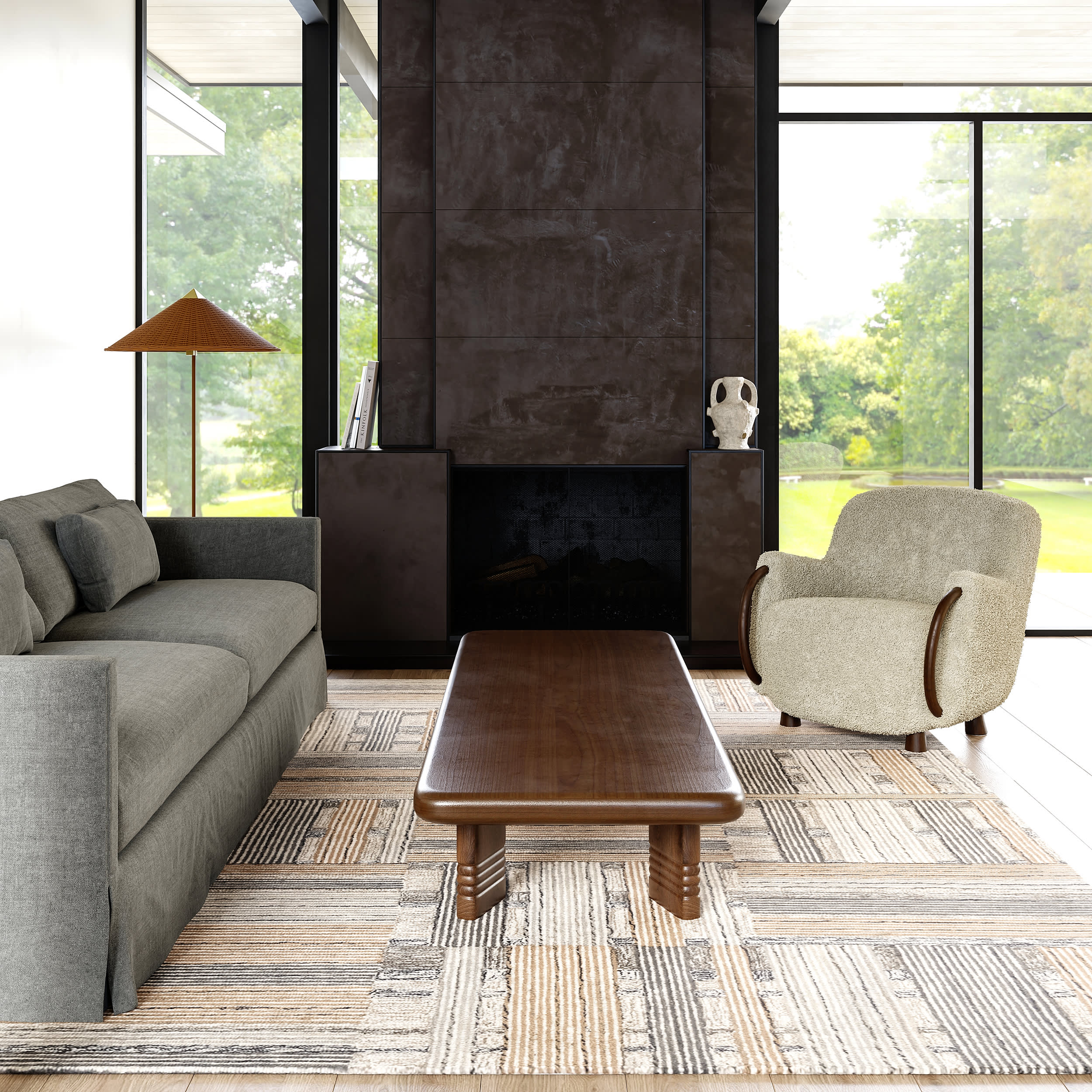 Deco Striped Tile Rug | Beige - Image 2