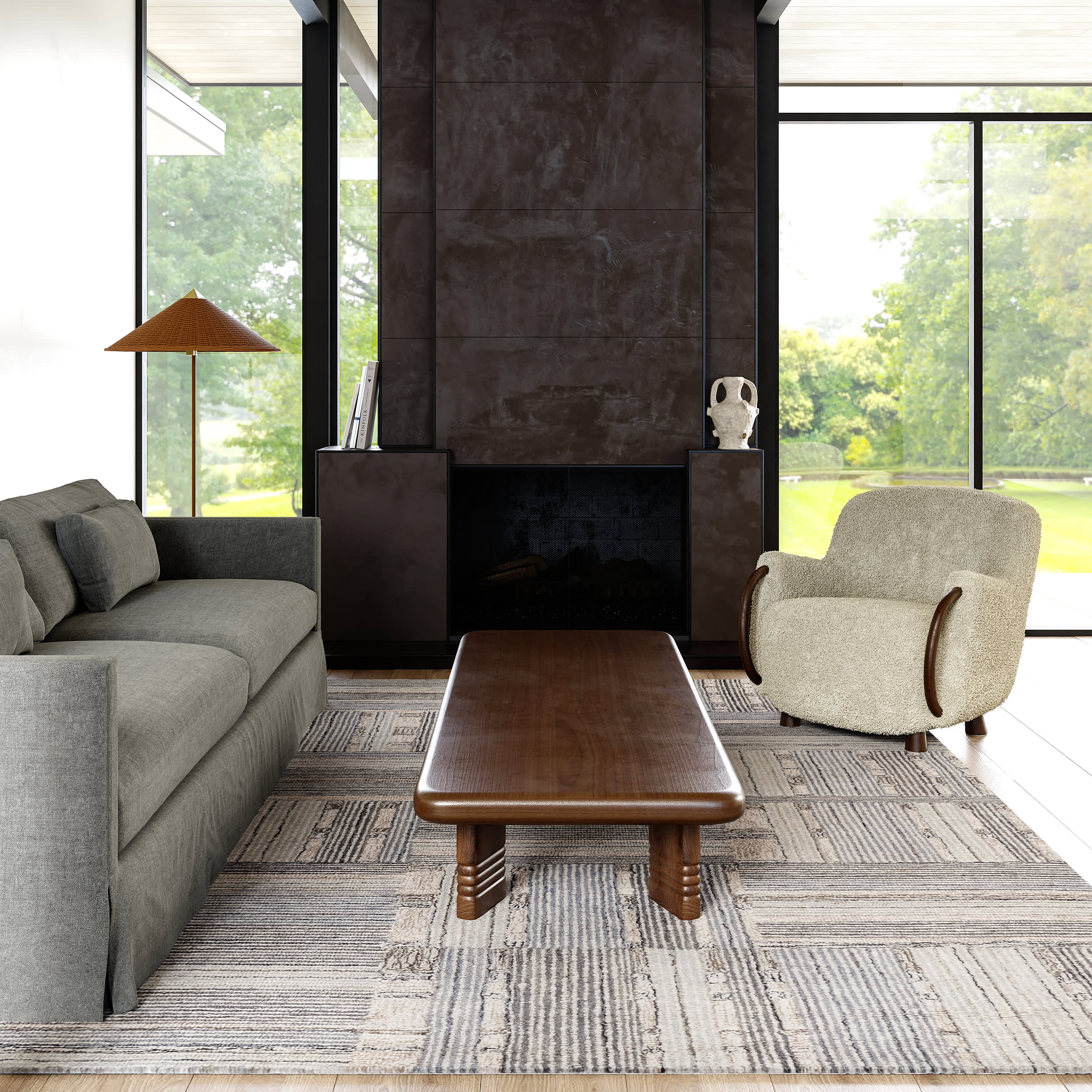 Deco Striped Tile Rug | Light Grey - Image 2